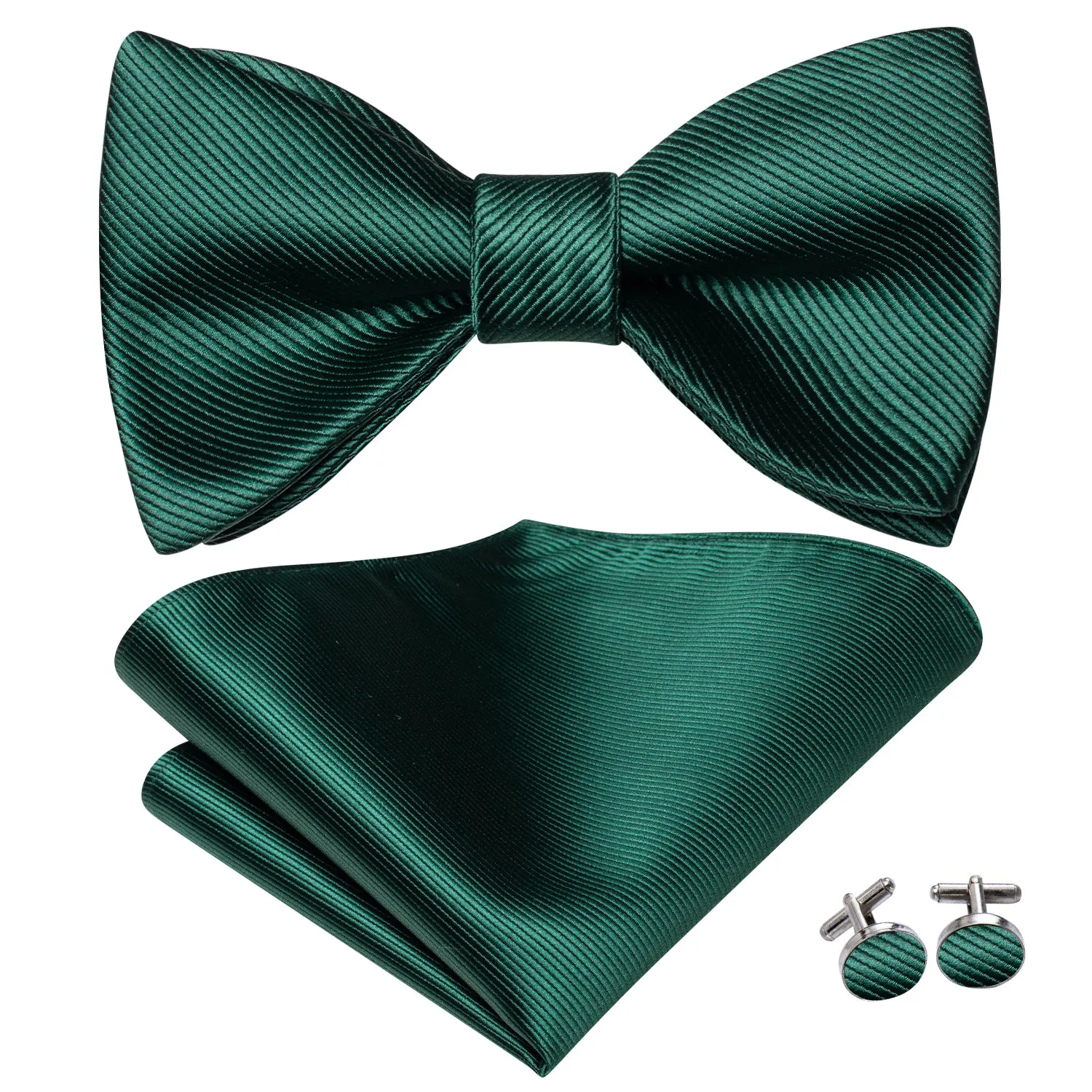 Ties2you Men's Green Self-tie Bowtie Formal Solid Bow Tie Handkerchief Cufflinks Set sold by Ties2You product image thumbnail 3