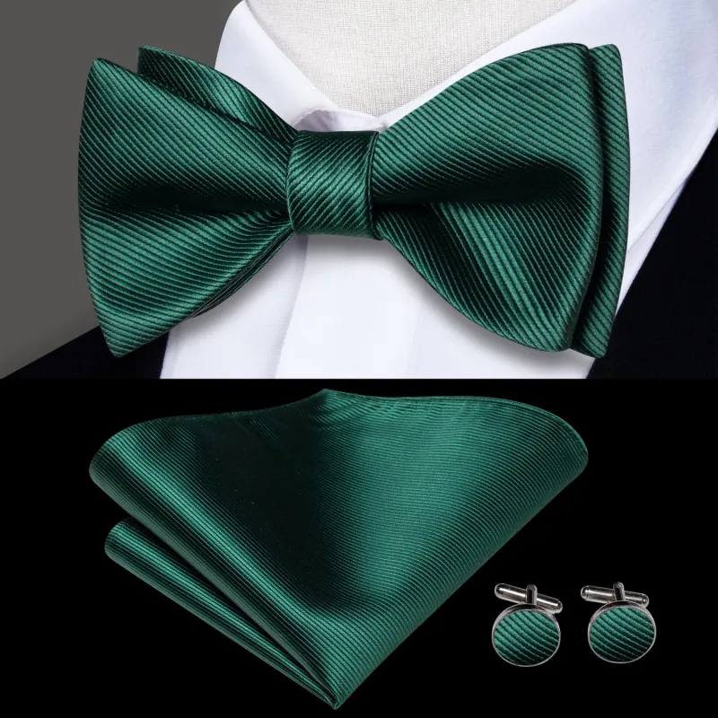 Ties2you Men's Green Self-tie Bowtie Formal Solid Bow Tie Handkerchief Cufflinks Set sold by Ties2You