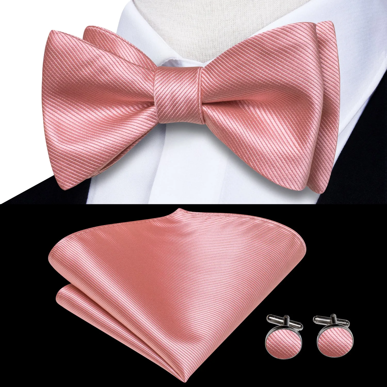 Ties2you Dusty Rosepink Self-tie Bowtie Wedding Solid Bowtie Handkerchief Cufflinks Set sold by Ties2You product image thumbnail 2