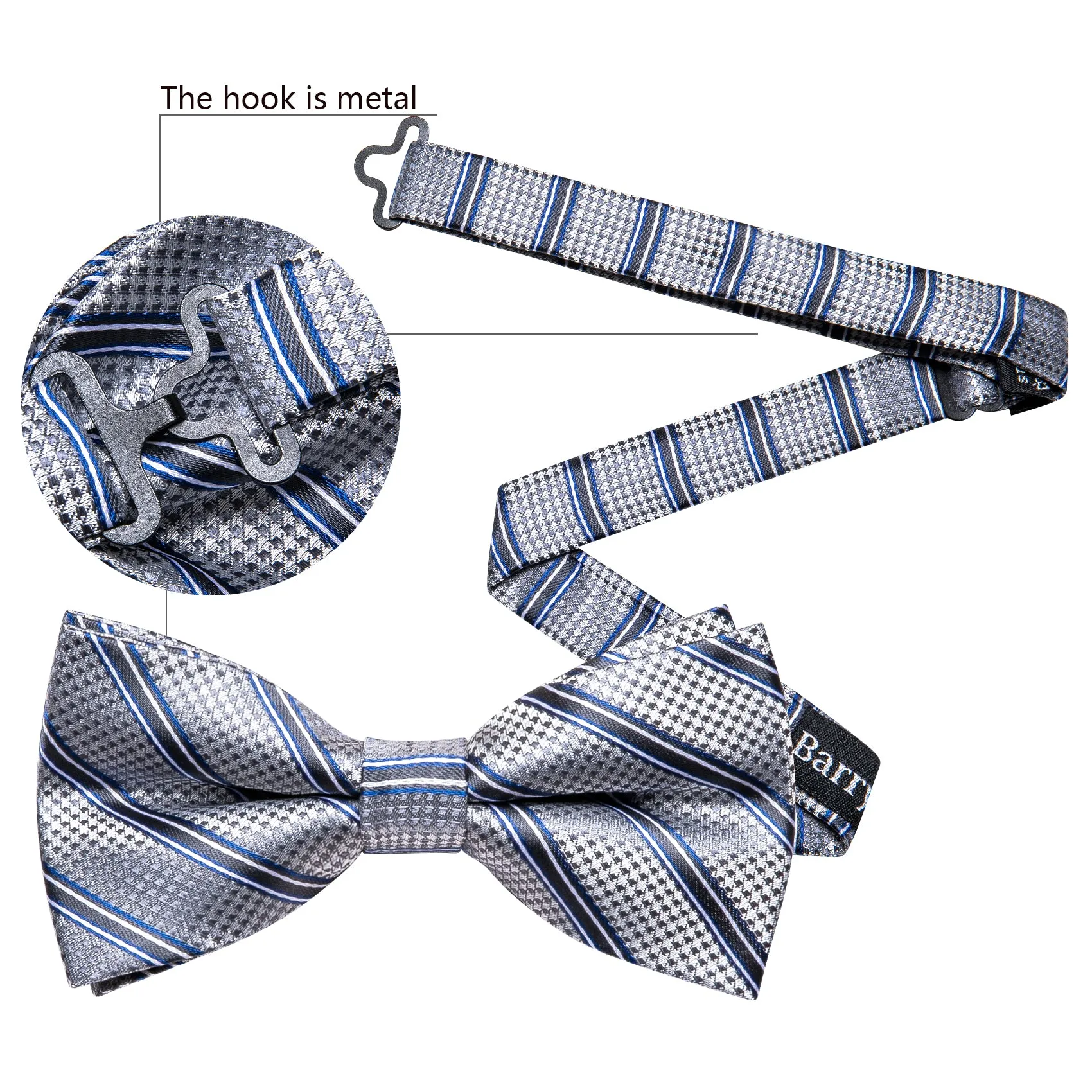 Ties2you Men's Striped Pre-tied Bow Tie Grey Business Bowtie Handkerchief Cufflinks Set sold by Ties2You product image thumbnail 5