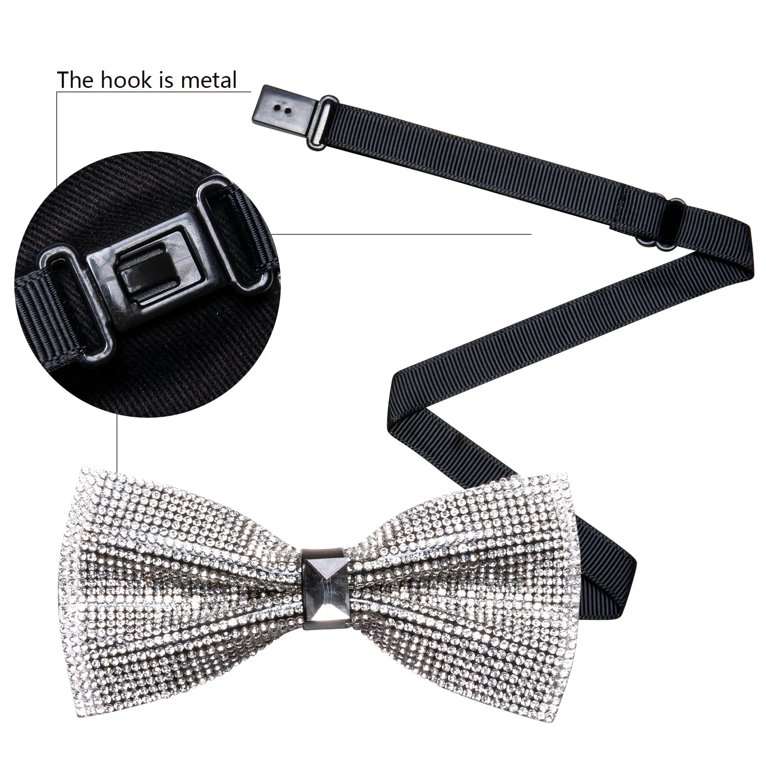 Ties2you Rhinestones Sliver Tuxedo Bow Tie Pre-tied Wedding Party Bowtie for Men sold by Ties2You product image thumbnail 5