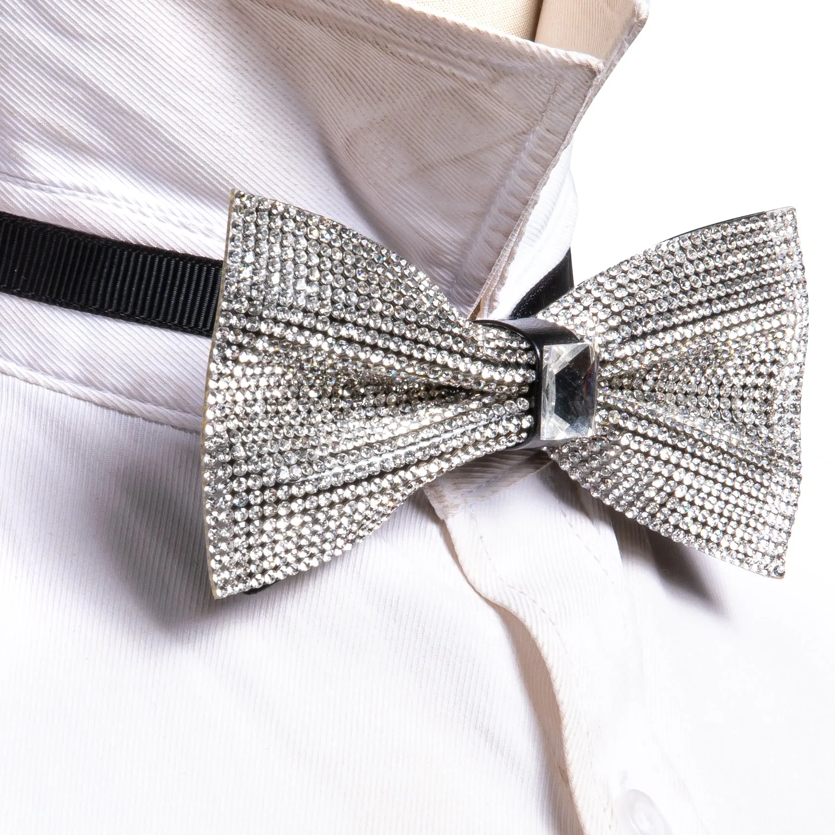 Ties2you Rhinestones Sliver Tuxedo Bow Tie Pre-tied Wedding Party Bowtie for Men sold by Ties2You product image thumbnail 2