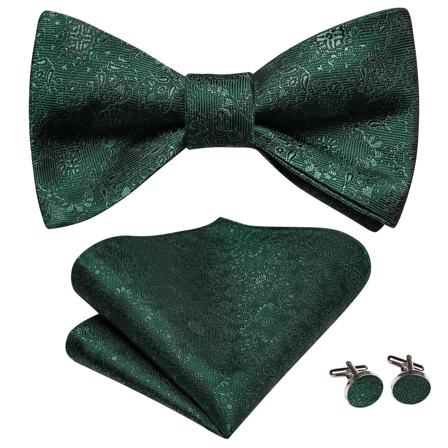 Ties2you Men's Hunter Green Floral Bowtie Self-tie Tuxedo Bow Tie Handky Cufflinks Set sold by Ties2You product image thumbnail 3