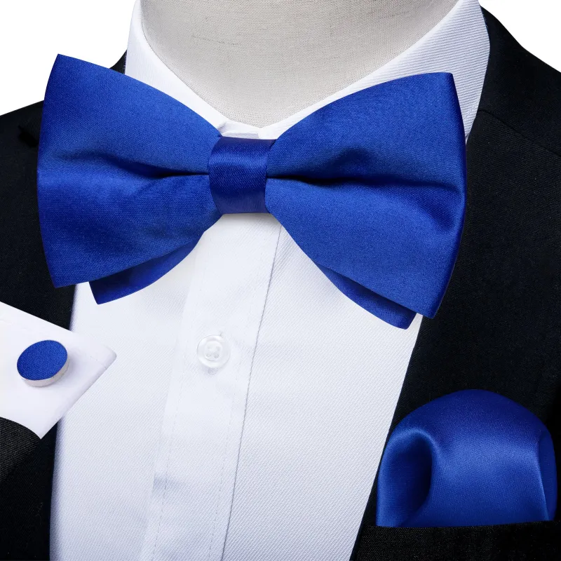 Ties2you Men's Royal Blue Bow Tie Solid Pre-tied Formal Bowtie Handkerchief Cufflinks Set sold by Ties2You