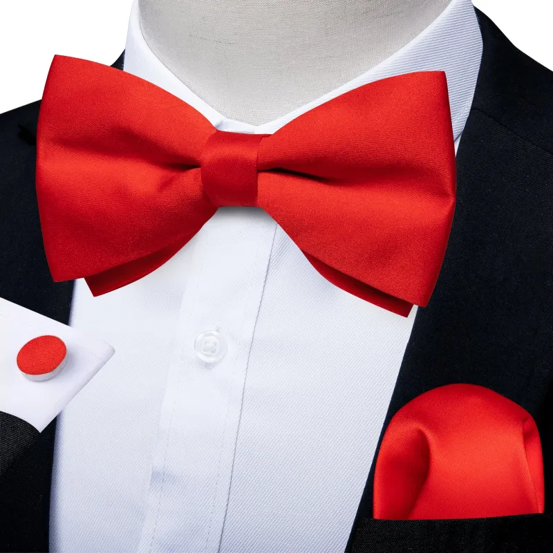 Ties2you Men's Solid Bow Tie Red Pre-tied Business Bowtie Pocket Square Cufflinks Set sold by Ties2You