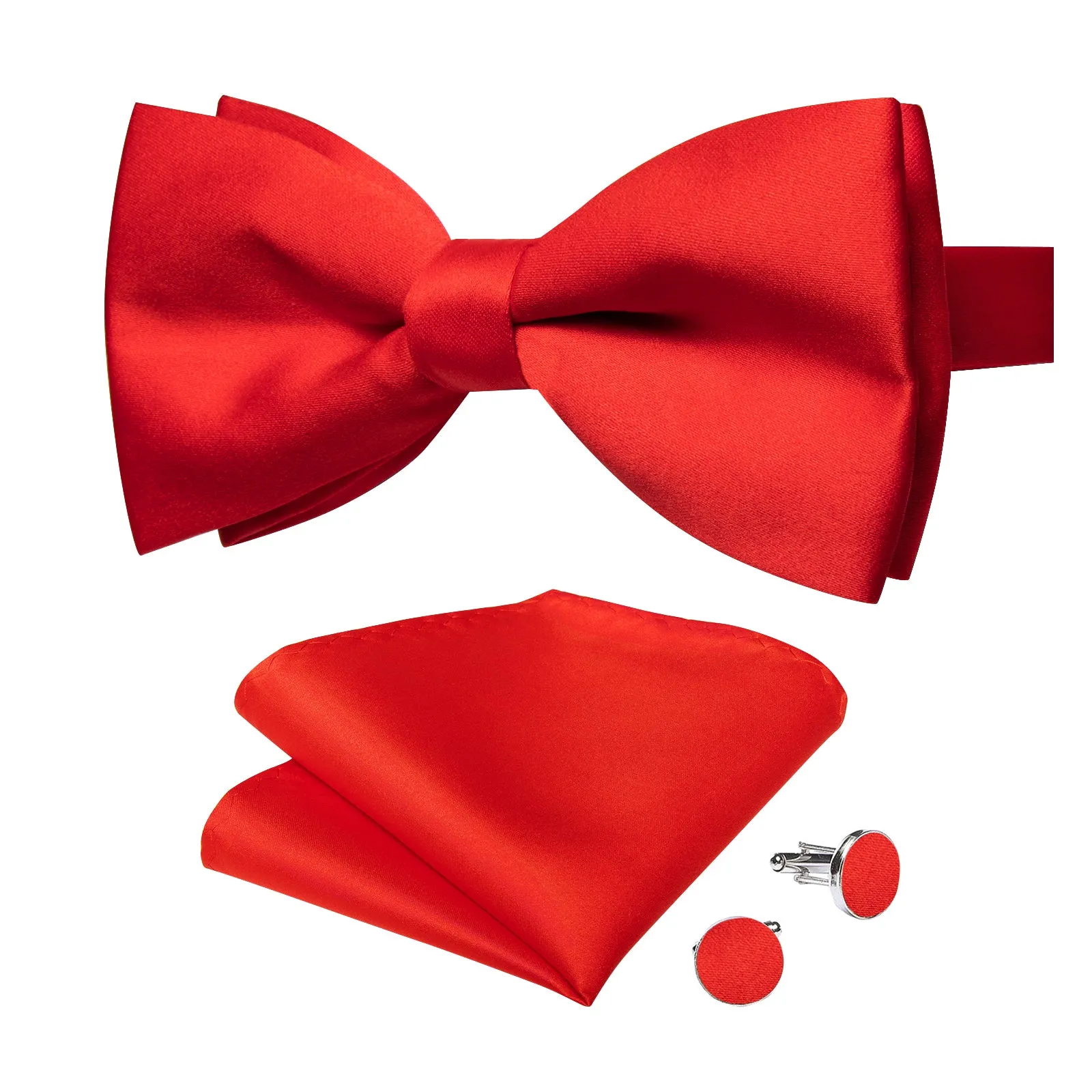Ties2you Men's Solid Bow Tie Red Pre-tied Business Bowtie Pocket Square Cufflinks Set sold by Ties2You product image thumbnail 3