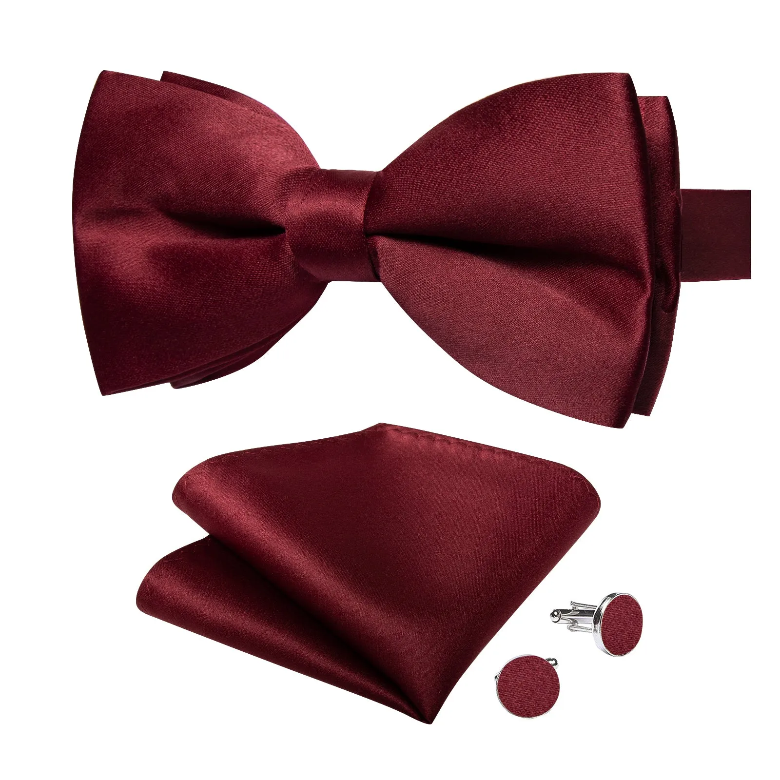 Ties2you Men's Burgundy Pre-tied Bowtie Solid Formal Bow Tie Handkerchief Cufflinks Set sold by Ties2You product image thumbnail 3