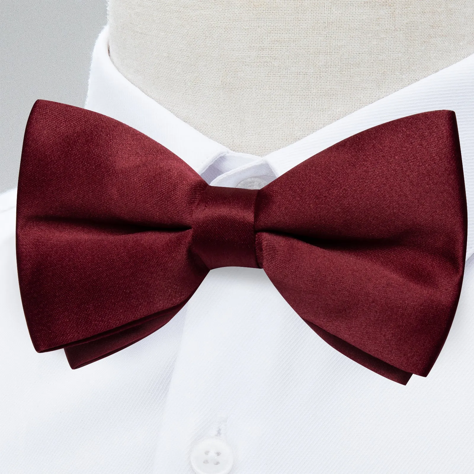 Ties2you Men's Burgundy Pre-tied Bowtie Solid Formal Bow Tie Handkerchief Cufflinks Set sold by Ties2You product image thumbnail 4