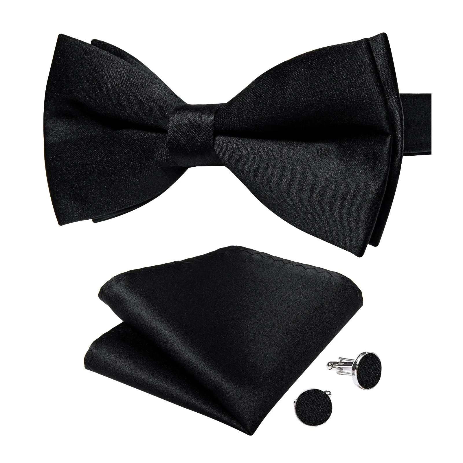 Ties2you Black Pre-tied Bow Tie Formal Solid Tuxedo Bowtie Handkerchief Cufflinks Set sold by Ties2You product image thumbnail 4
