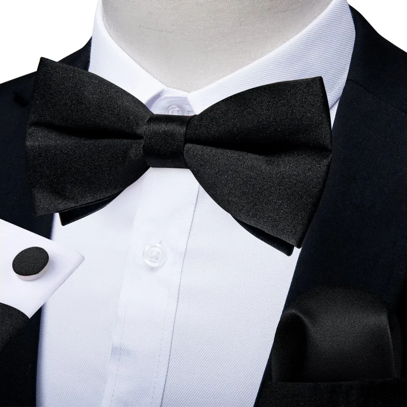 Ties2you Black Pre-tied Bow Tie Formal Solid Tuxedo Bowtie Handkerchief Cufflinks Set sold by Ties2You