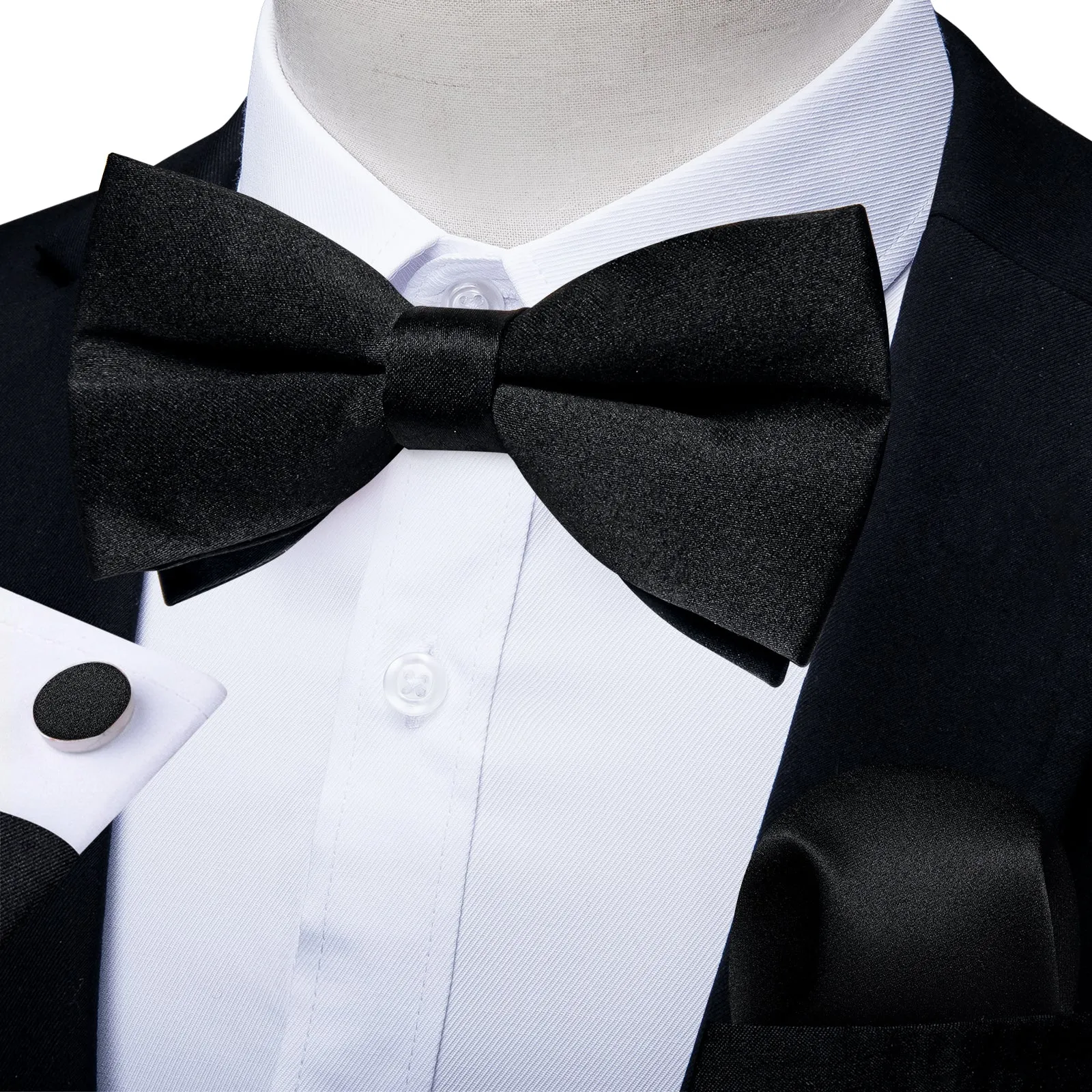 Ties2you Black Pre-tied Bow Tie Formal Solid Tuxedo Bowtie Handkerchief Cufflinks Set sold by Ties2You