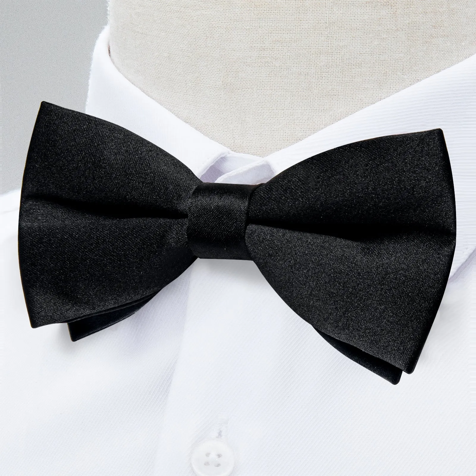 Ties2you Black Pre-tied Bow Tie Formal Solid Tuxedo Bowtie Handkerchief Cufflinks Set sold by Ties2You product image thumbnail 5