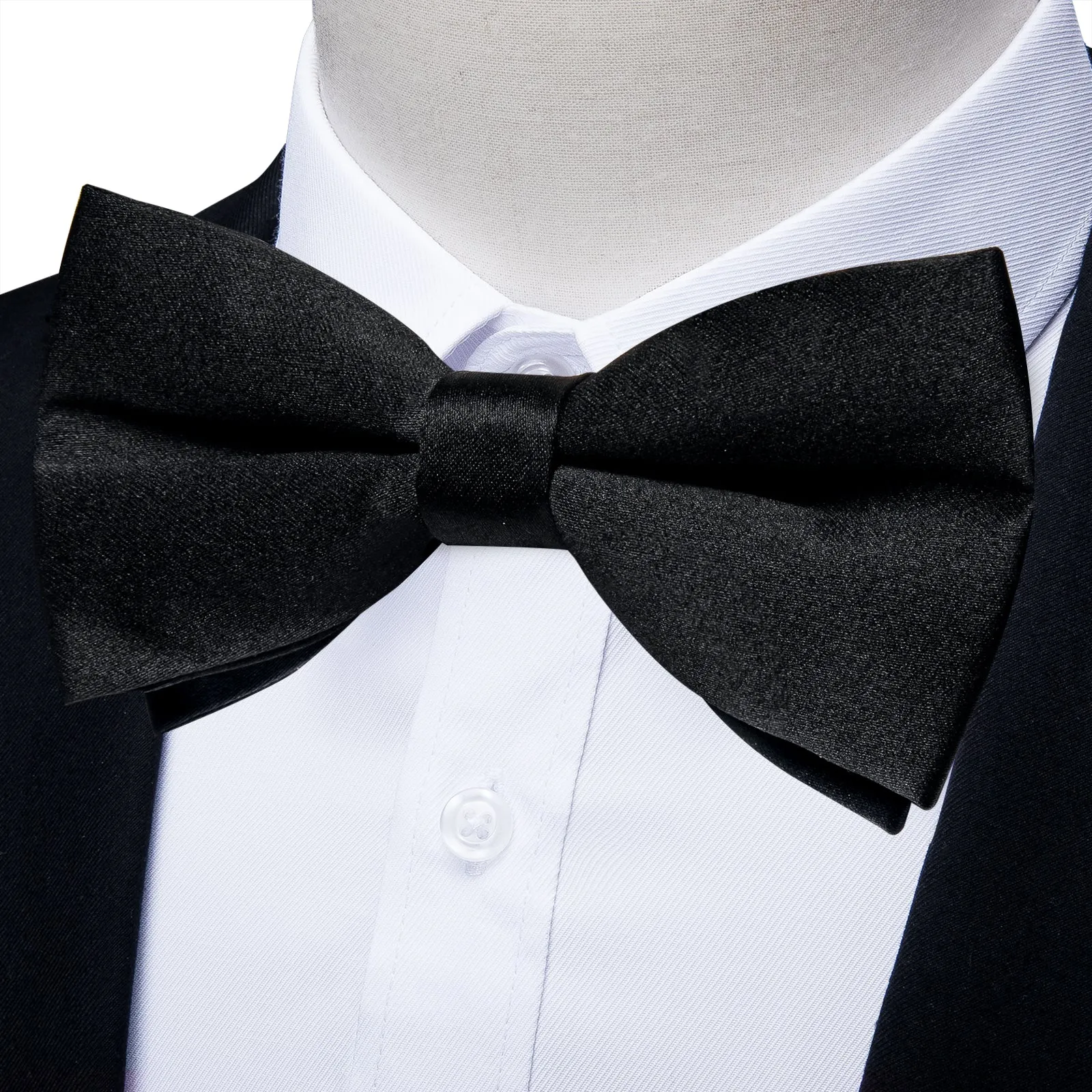 Ties2you Black Pre-tied Bow Tie Formal Solid Tuxedo Bowtie Handkerchief Cufflinks Set sold by Ties2You product image thumbnail 2