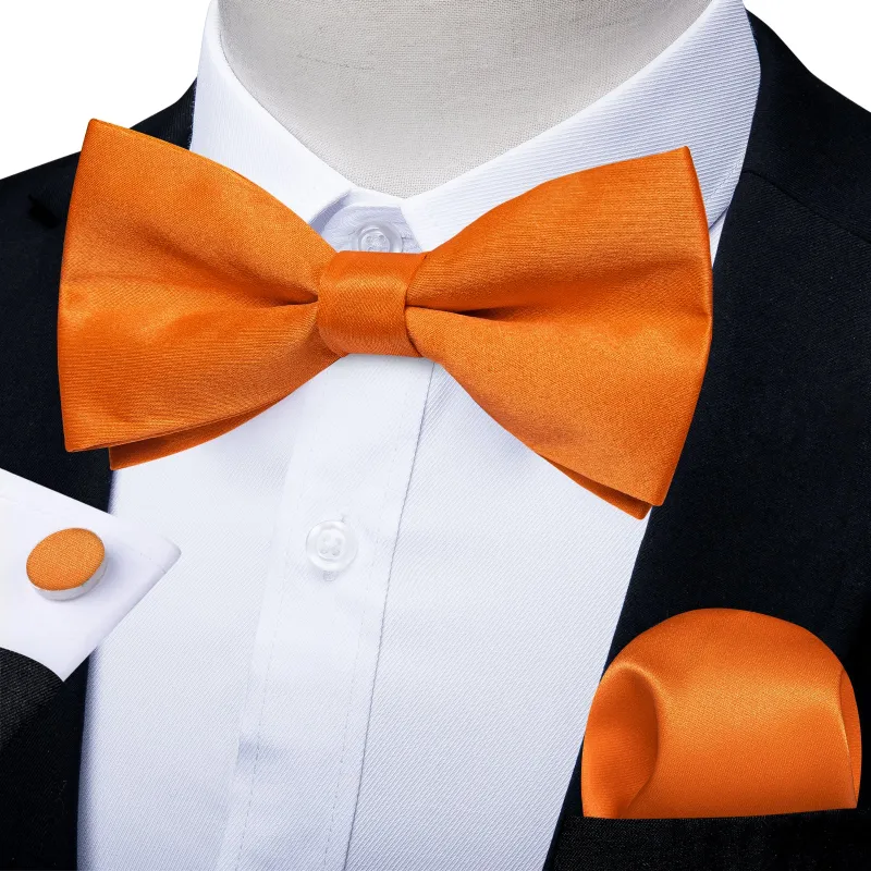 Ties2you Orange Pre-tied Bowtie Solid Casual Bow Tie Pocket Square Cufflinks Set for Men sold by Ties2You