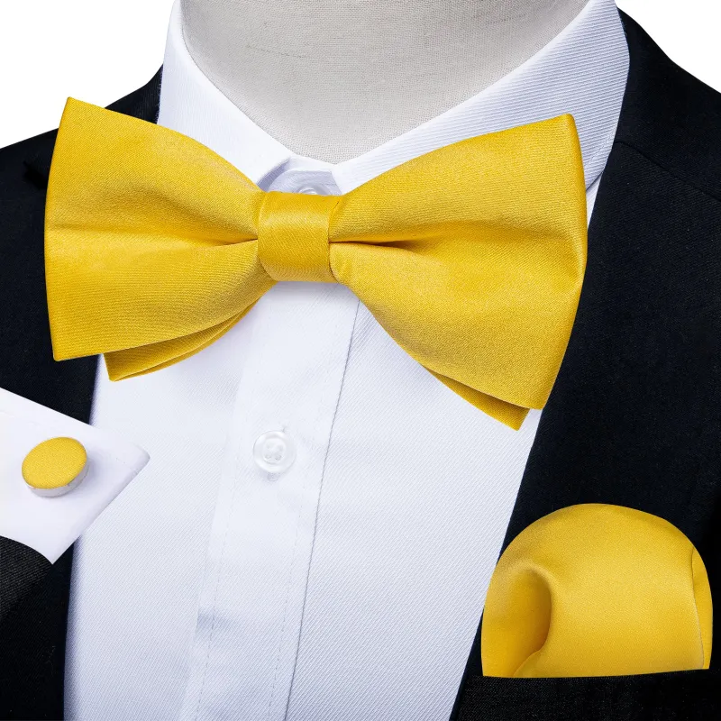 Ties2you Men's Pre-tied Solid Bow Tie Yellow Casual Bowtie Pocket Square Cufflinks Set sold by Ties2You