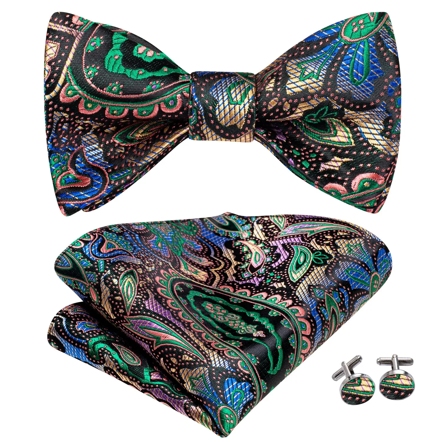 Ties2you Men's Paisley Green Tuxedo Bow Tie Self-tie Bowtie Pocket Square Cufflinks Set sold by Ties2You product image thumbnail 2