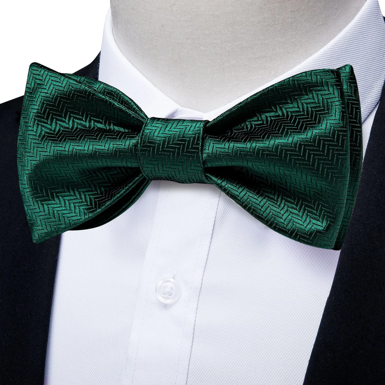 Ties2you Hunter Green Self-tie Solid Bow Tie Pocket Square Cufflinks Set with Lapel Pin sold by Ties2You product image thumbnail 2