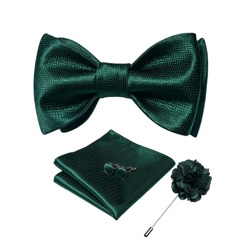 Ties2you Hunter Green Self-tie Solid Bow Tie Pocket Square Cufflinks Set with Lapel Pin made by Ties2You