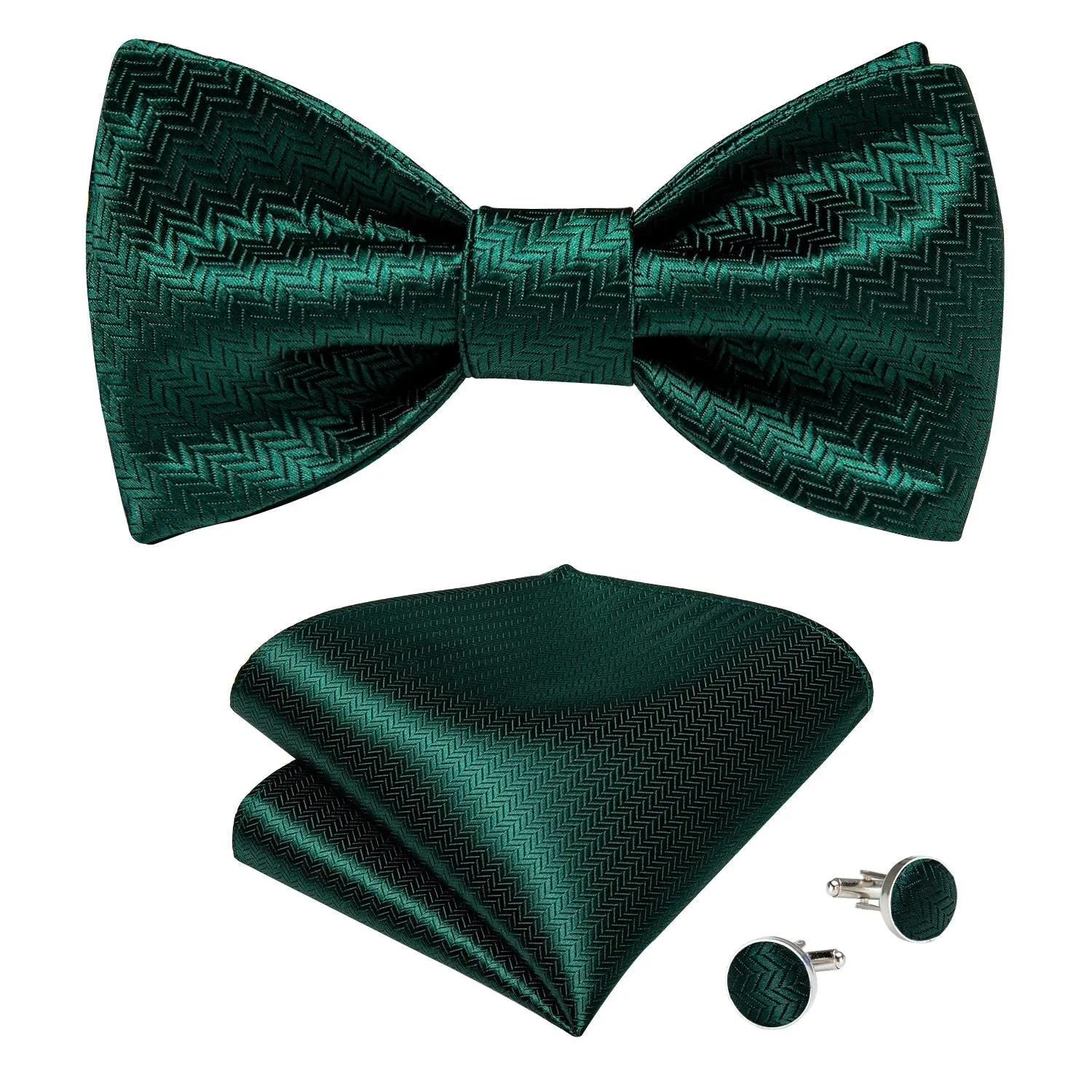 Ties2you Hunter Green Self-tie Solid Bow Tie Pocket Square Cufflinks Set with Lapel Pin sold by Ties2You product image thumbnail 3