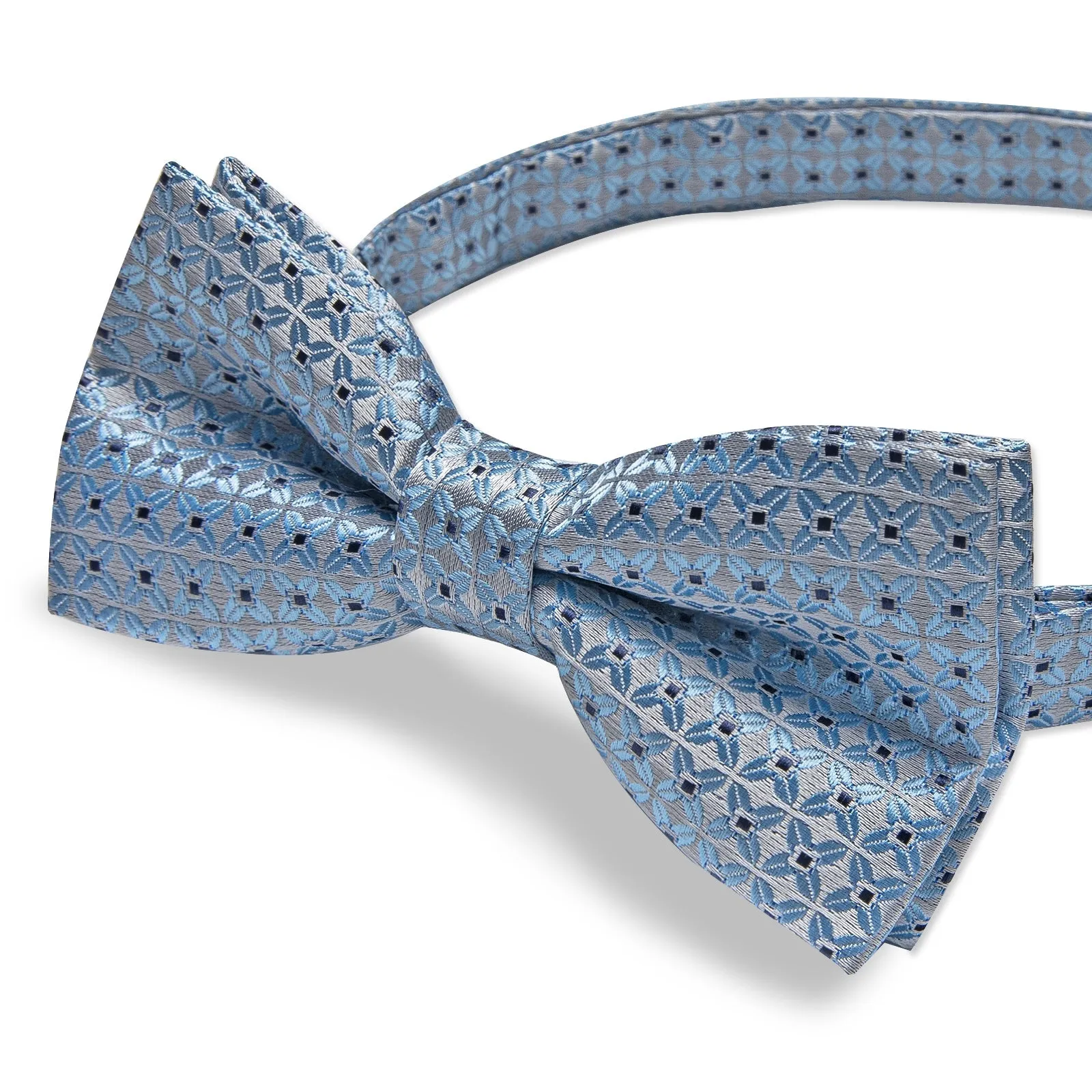 Ties2you Men's Dusty Blue Plaid Pre-tied Bow Tie Handkerchief Cufflinks Set with Lapel Pin sold by Ties2You product image thumbnail 5
