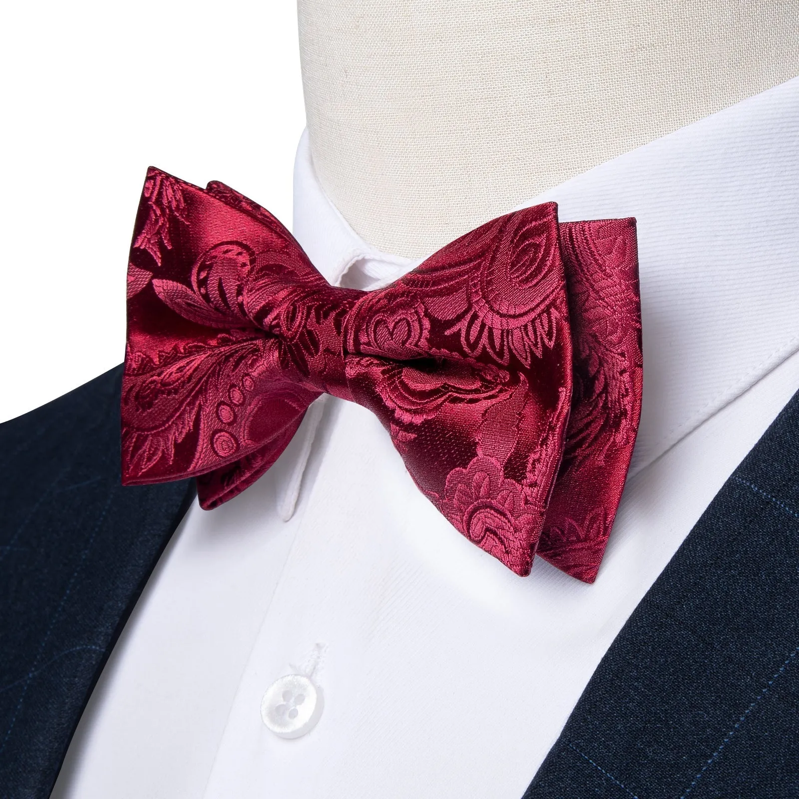 Ties2you Men's Floral Burgundy Pre-tied Bow Tie Handkerchief Cufflinks Set with Lapel Pin sold by Ties2You