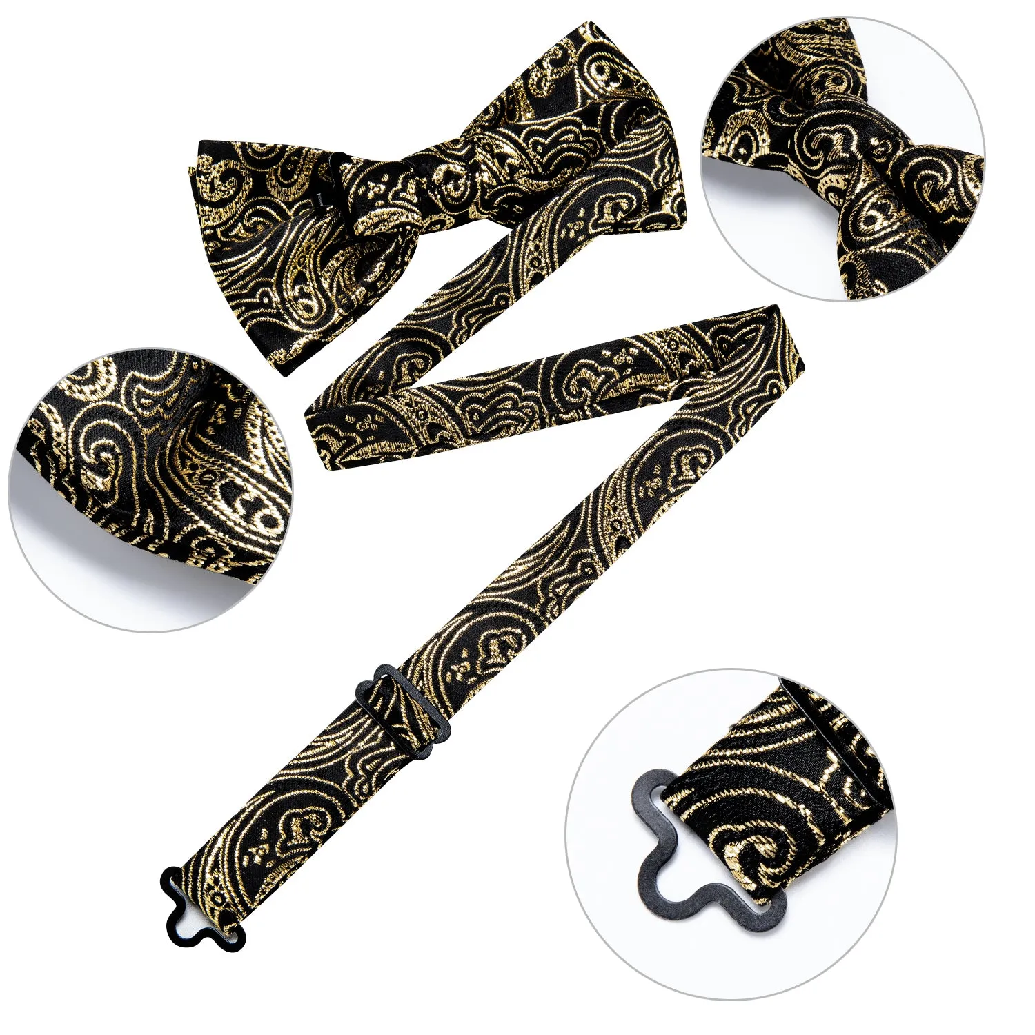 Ties2you Men's Gold Paisley Bowtie Pre-tied Formal Bow tie Handkerchief Cufflinks Set sold by Ties2You product image thumbnail 4