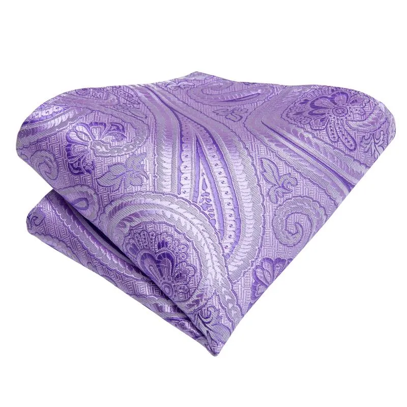 Ties2you Lavender Paisley Self-tie Bow Tie Pocket Square Cufflinks Set with Lapel Pin sold by Ties2You product image thumbnail 3