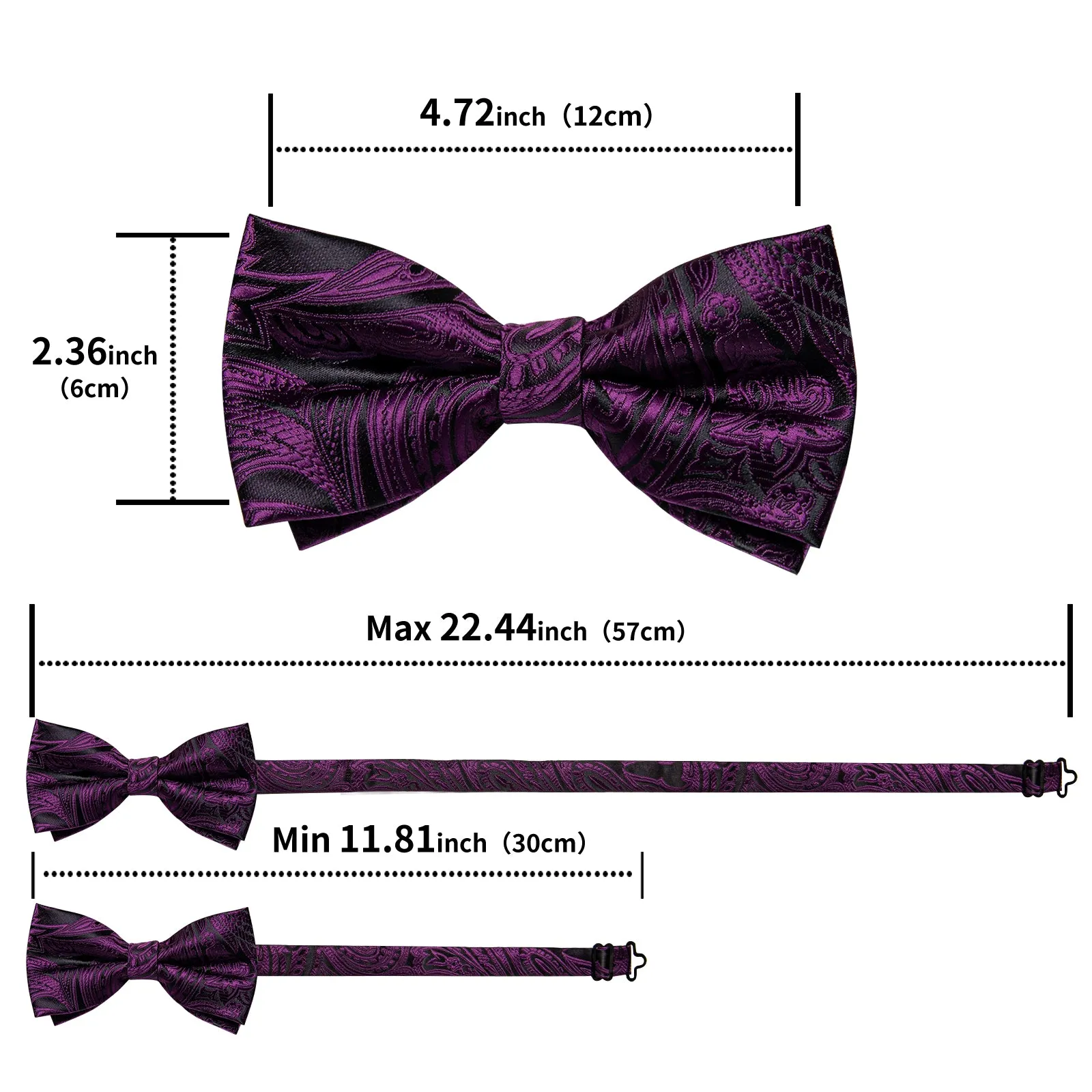 Ties2you Men's Paisley Purple Bowtie Pre-tied Wedding Bow Tie Pocket Square Cufflinks Set sold by Ties2You product image thumbnail 4