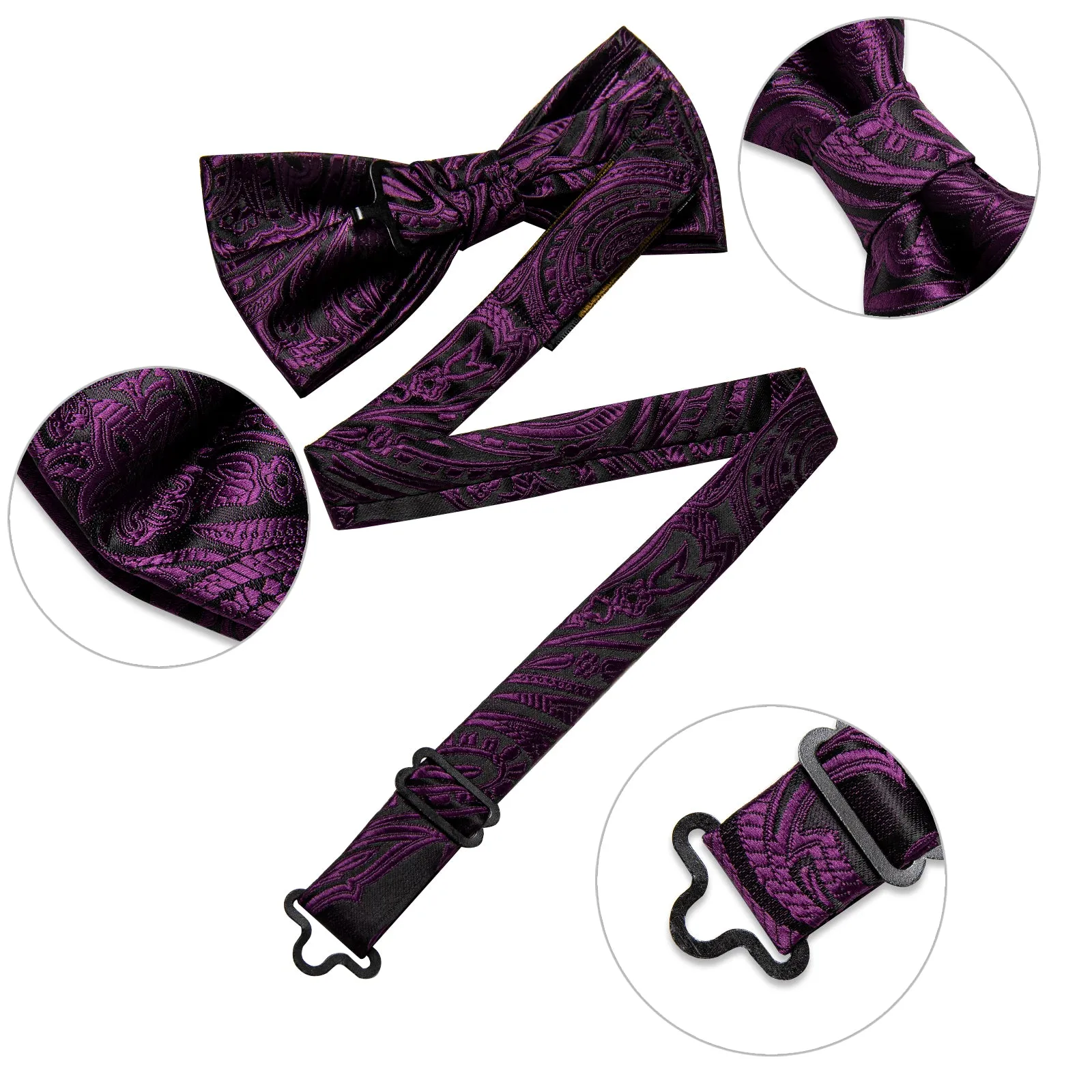 Ties2you Men's Paisley Purple Bowtie Pre-tied Wedding Bow Tie Pocket Square Cufflinks Set sold by Ties2You product image thumbnail 2