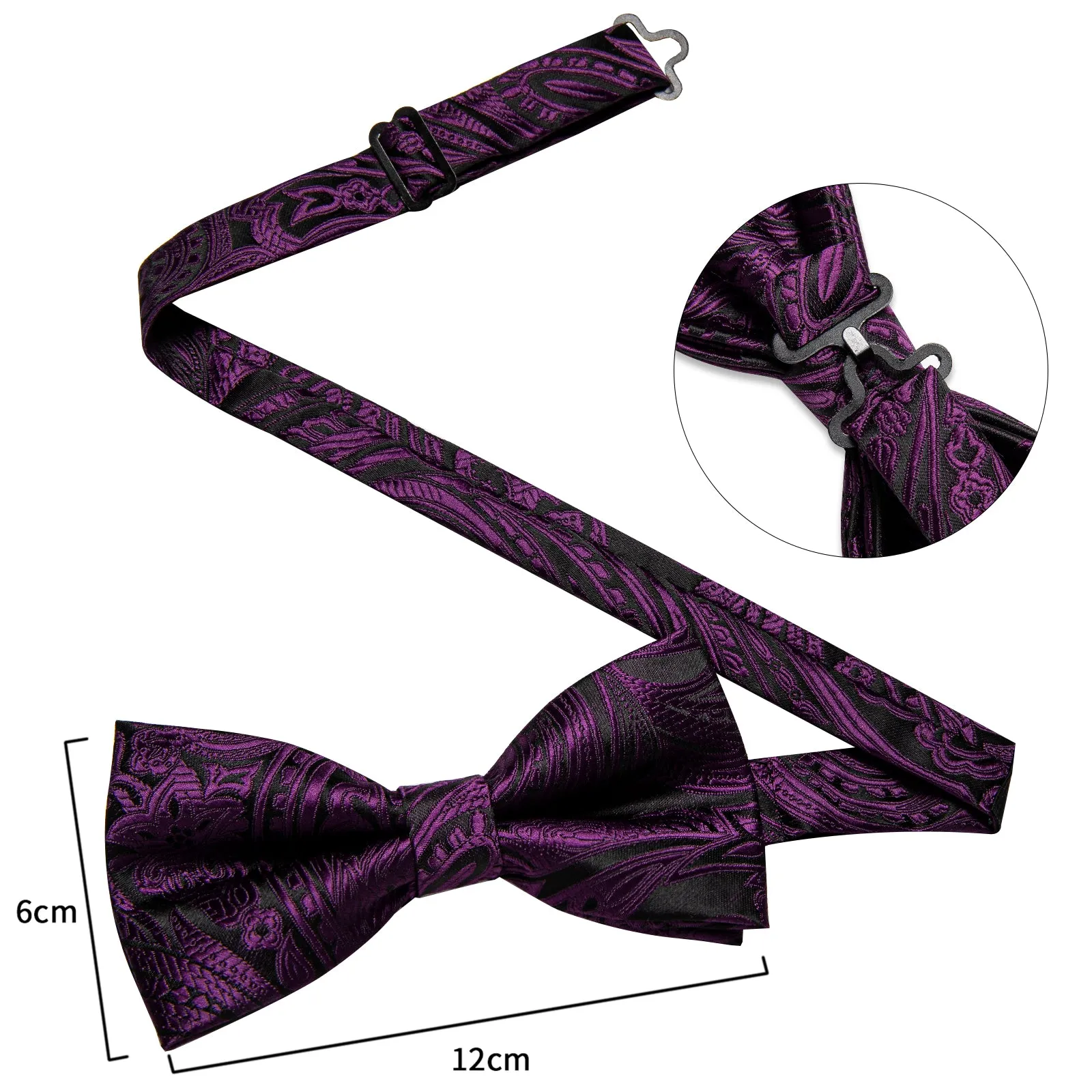 Ties2you Men's Paisley Purple Bowtie Pre-tied Wedding Bow Tie Pocket Square Cufflinks Set sold by Ties2You product image thumbnail 5