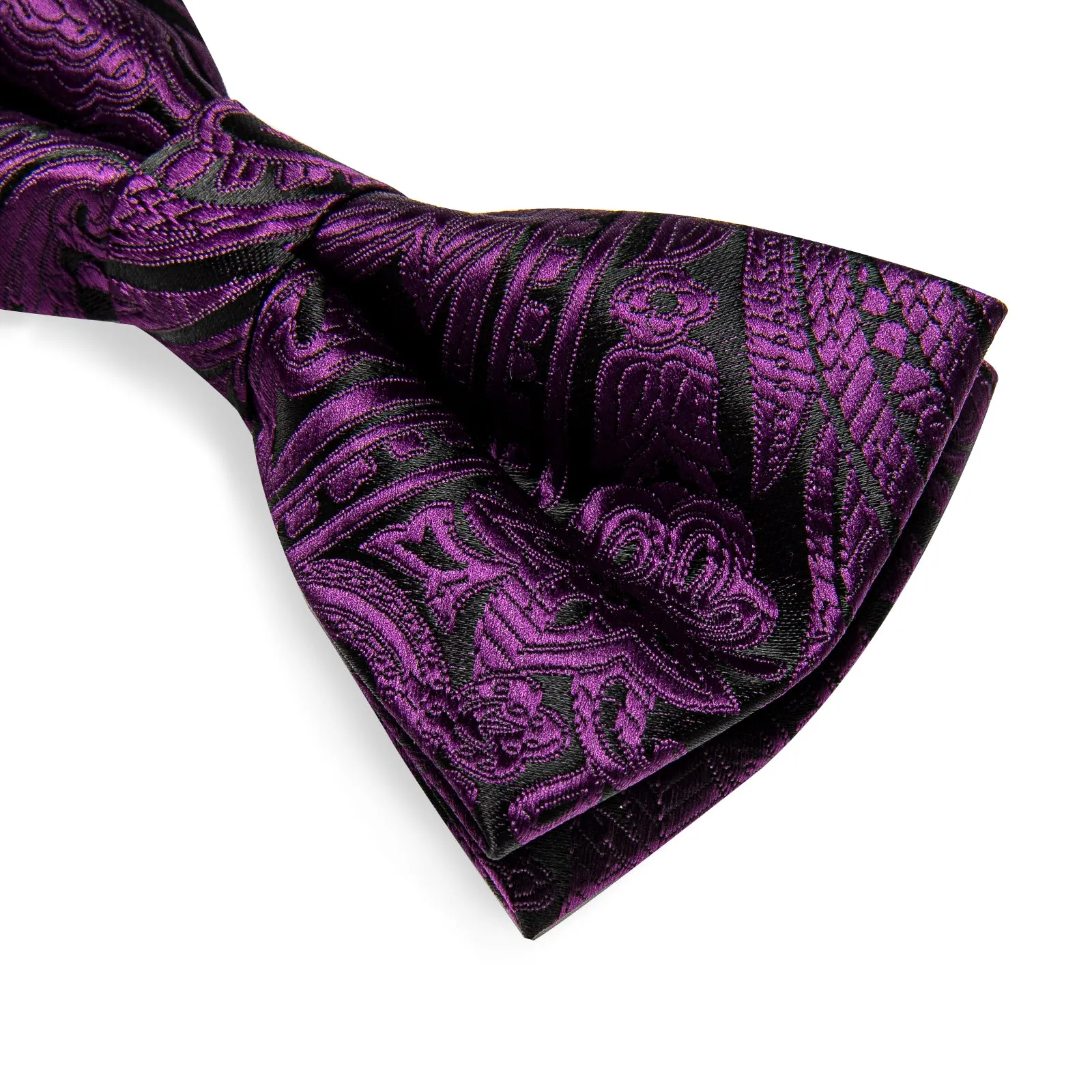 Ties2you Men's Paisley Purple Bowtie Pre-tied Wedding Bow Tie Pocket Square Cufflinks Set sold by Ties2You