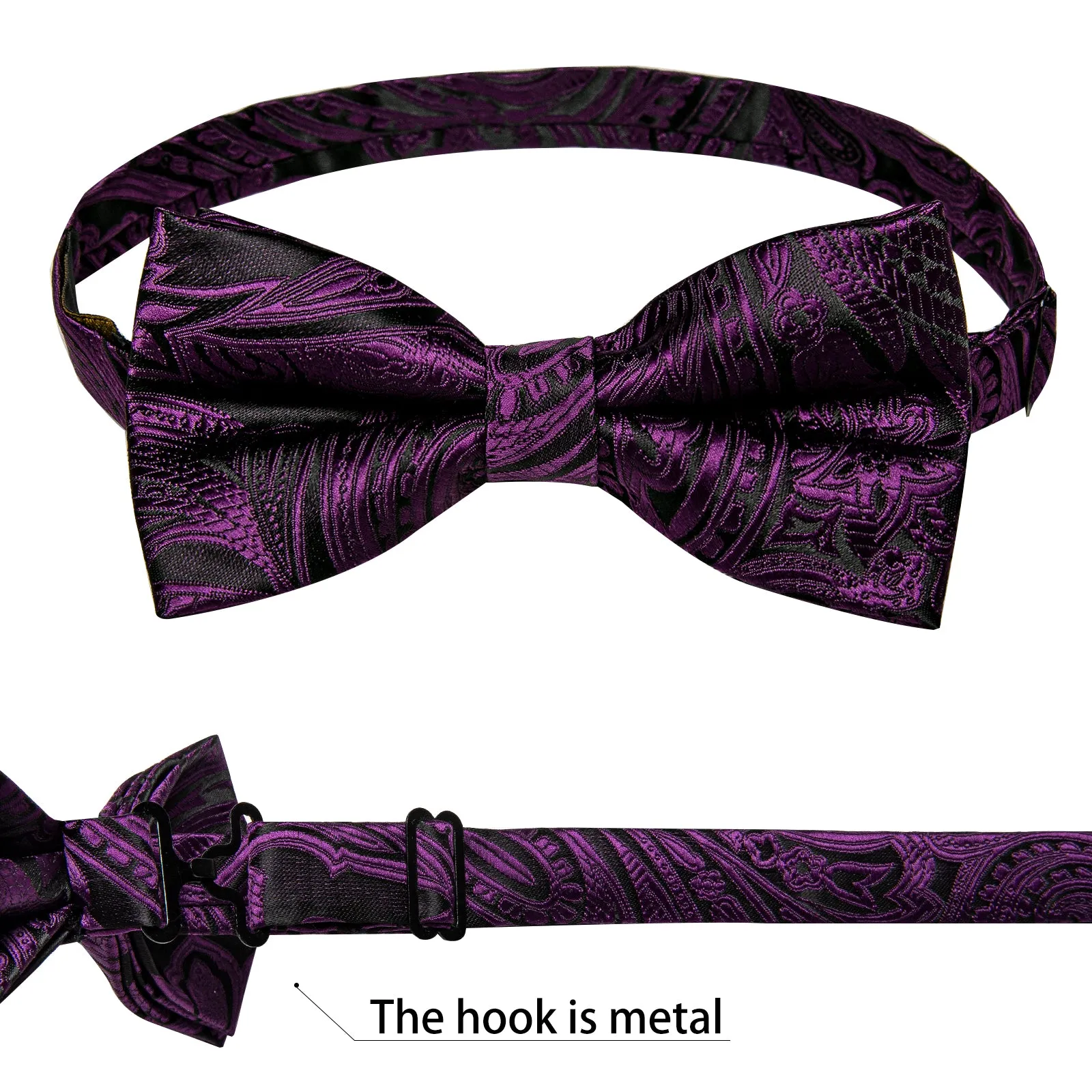 Ties2you Men's Paisley Purple Bowtie Pre-tied Wedding Bow Tie Pocket Square Cufflinks Set sold by Ties2You product image thumbnail 3