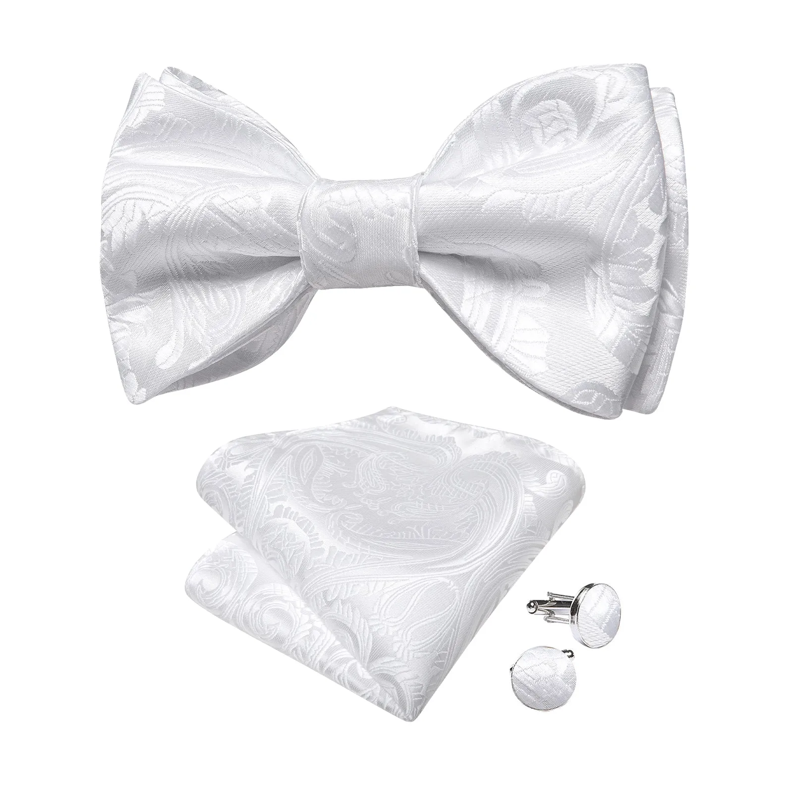 Ties2you White Paisley Tuxedo Bowtie Self-tie Bow Tie Pocket Square Cufflinks Set sold by Ties2You product image thumbnail 2