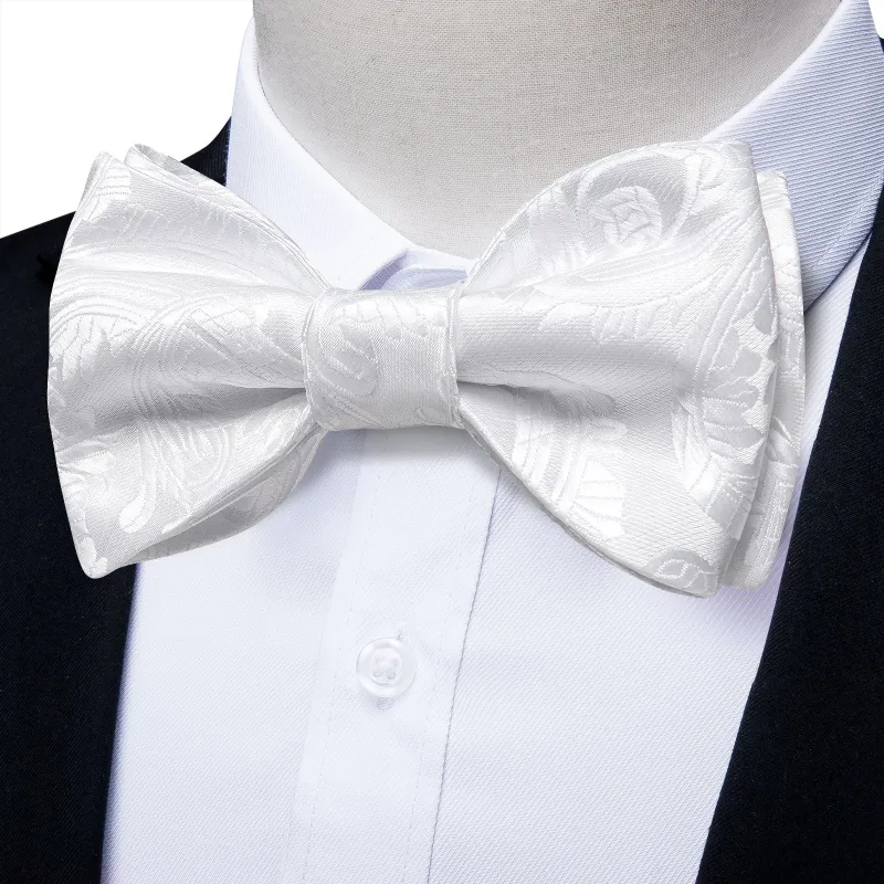 Ties2you White Paisley Tuxedo Bowtie Self-tie Bow Tie Pocket Square Cufflinks Set sold by Ties2You