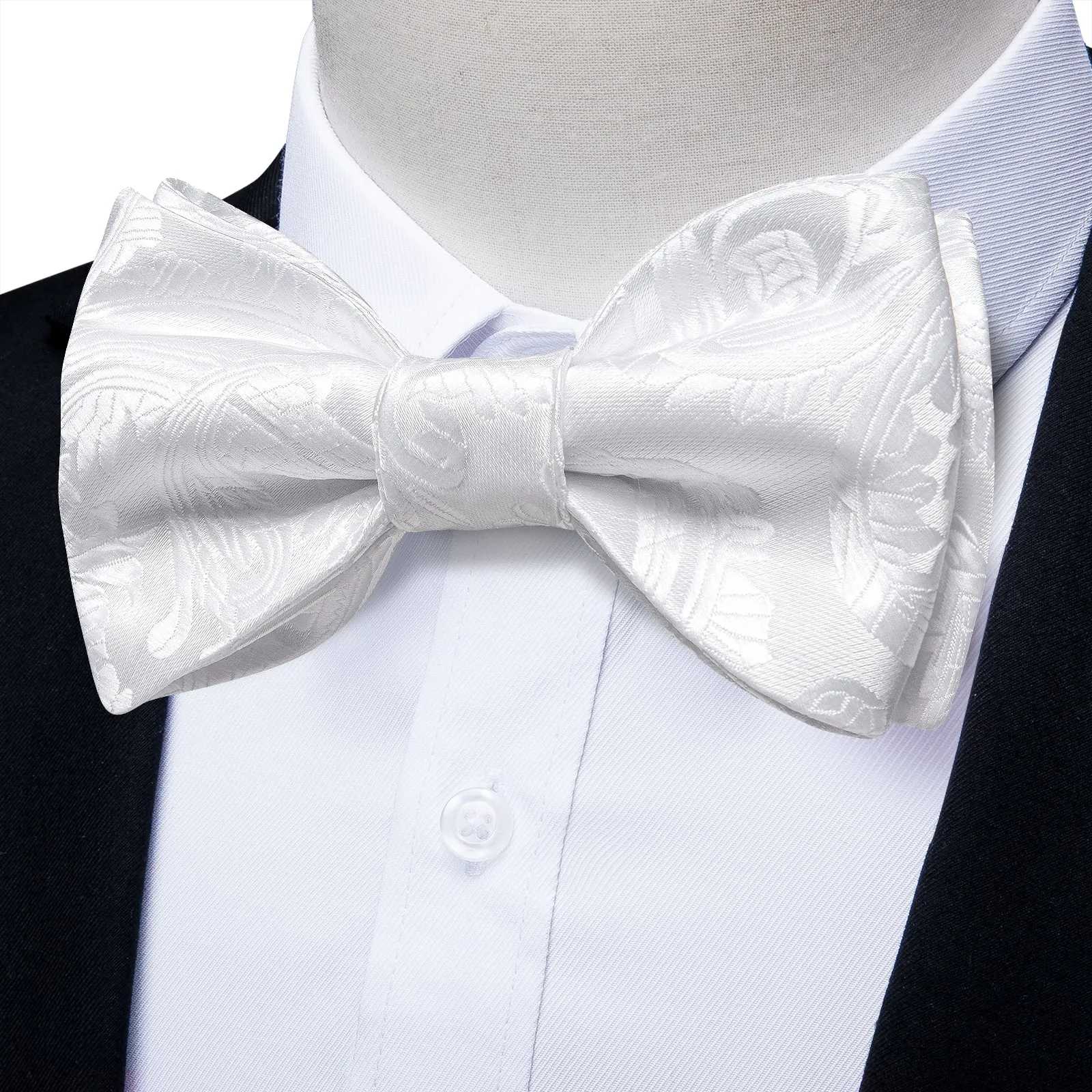 Ties2you White Paisley Tuxedo Bowtie Self-tie Bow Tie Pocket Square Cufflinks Set sold by Ties2You