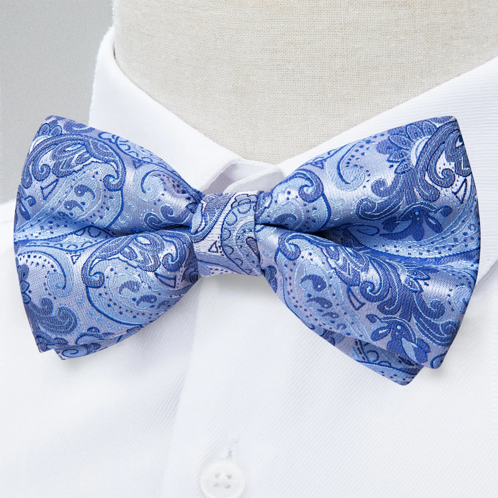 Ties2you Sky Blue Paisley Bowtie Wedding Pre-tied Tuxedo Bowtie Handkerchief Cufflinks Set sold by Ties2You product image thumbnail 3