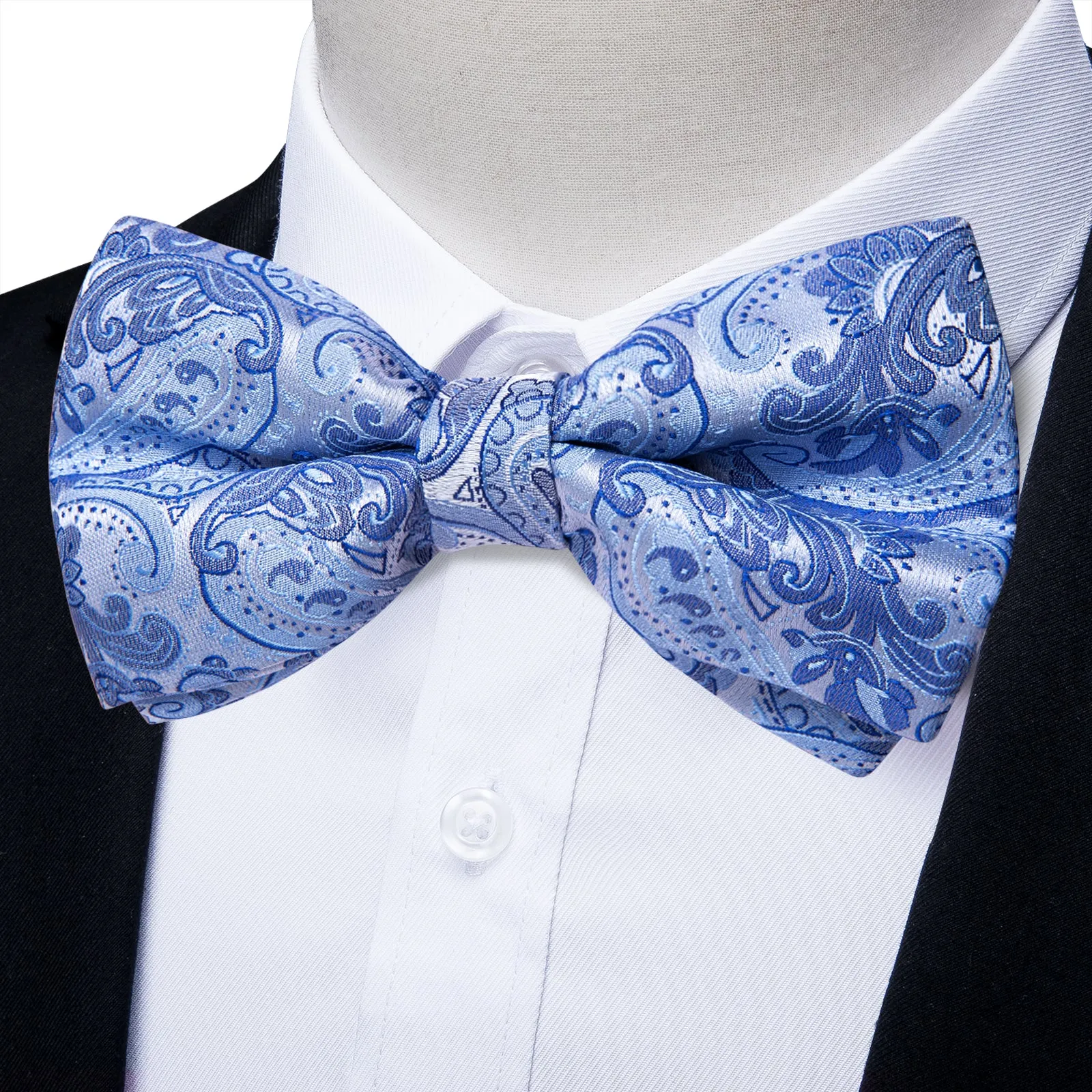 Ties2you Sky Blue Paisley Bowtie Wedding Pre-tied Tuxedo Bowtie Handkerchief Cufflinks Set sold by Ties2You product image thumbnail 4