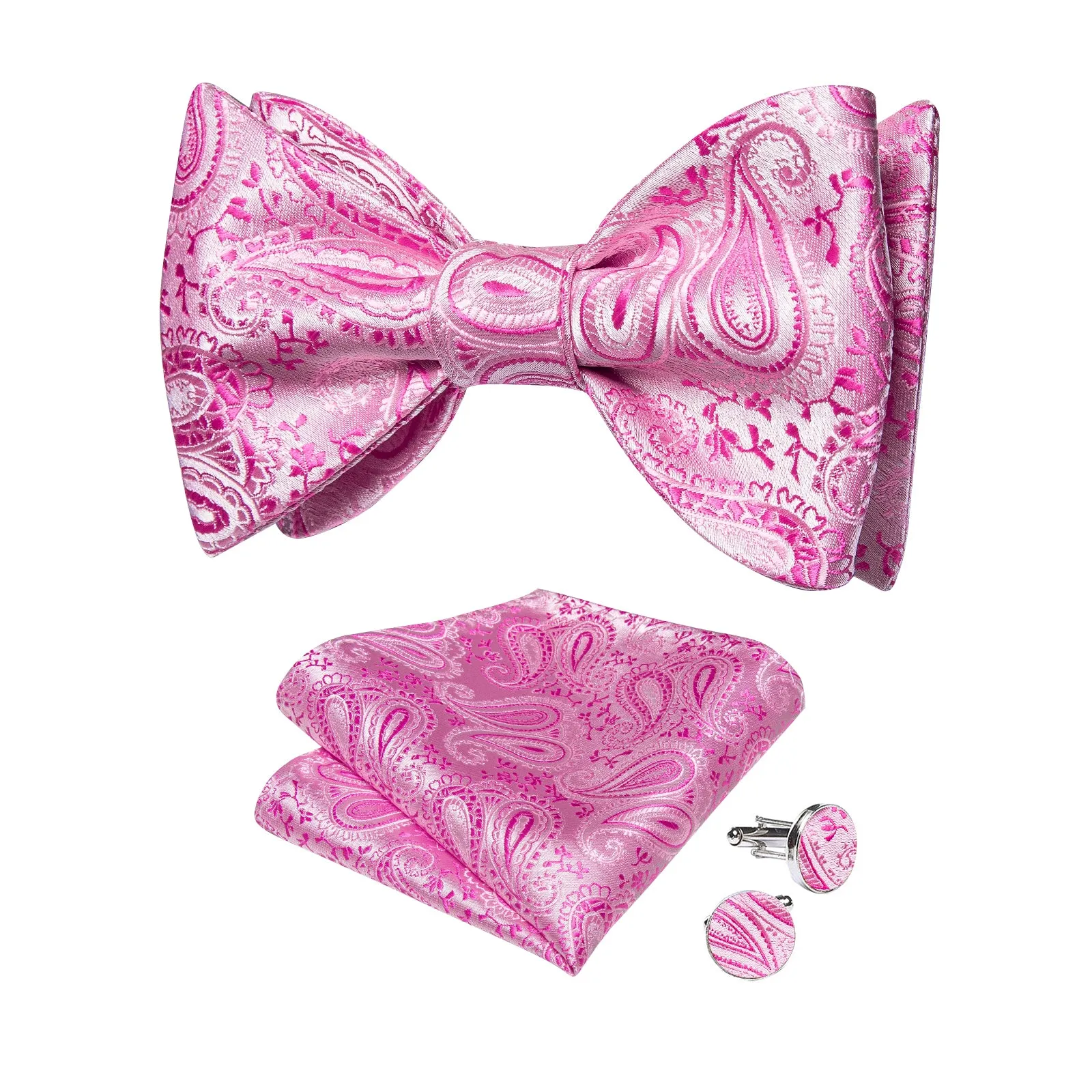 Ties2you Paisley Pink Bow Tie Self-tie Party Bowtie Handkerchief Cufflinks Set for Men sold by Ties2You product image thumbnail 2