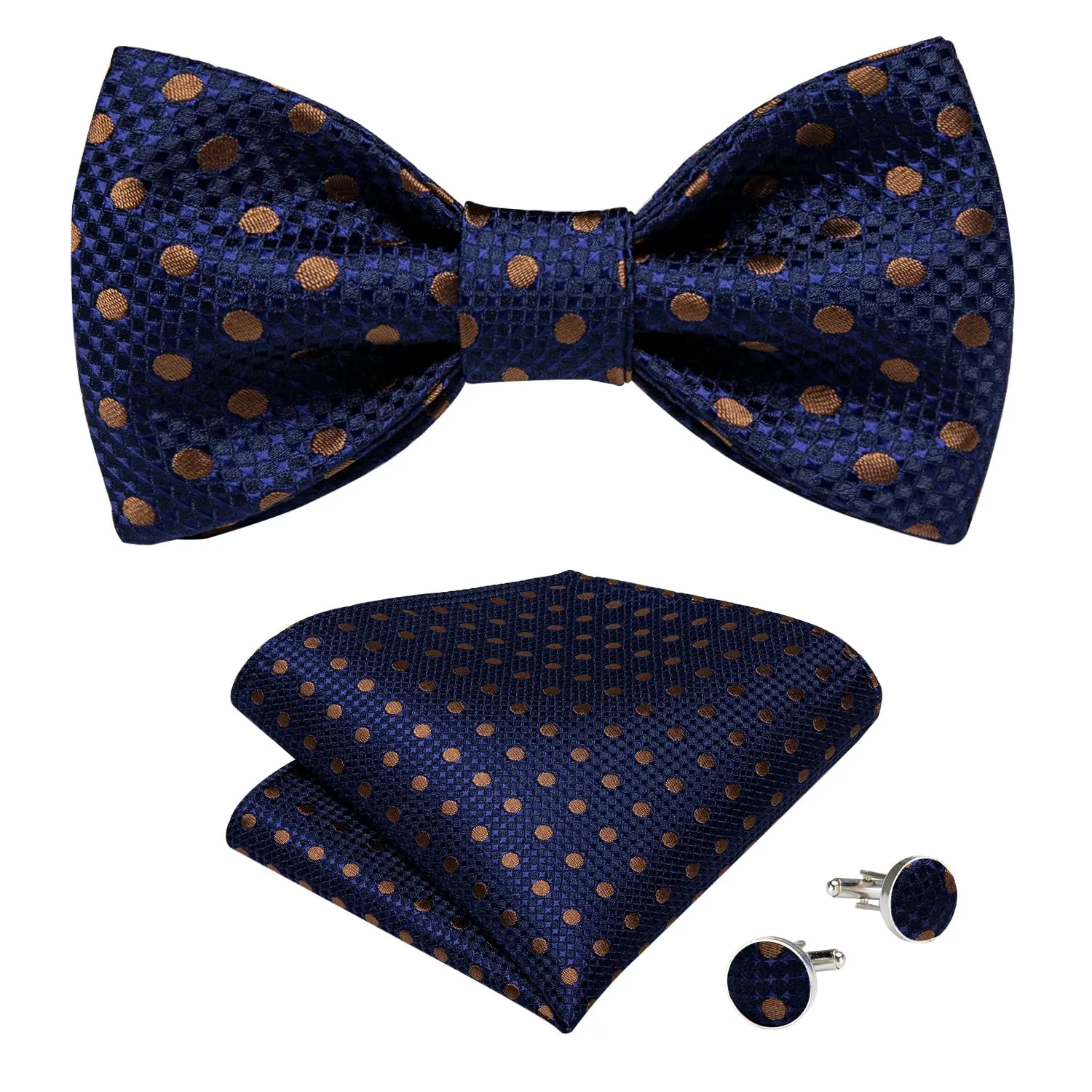 Ties2you Brown Polka Bowtie Dot Navy Self-tie Tuxedo Bow Tie Handkerchief Cufflinks Set sold by Ties2You product image thumbnail 2