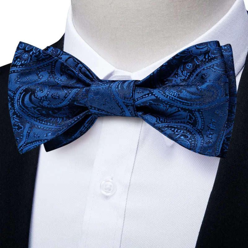 Ties2you Men's Blue Paisley Bowtie Self-tie Formal Bow Tie Pocket Square Cufflinks Set sold by Ties2You