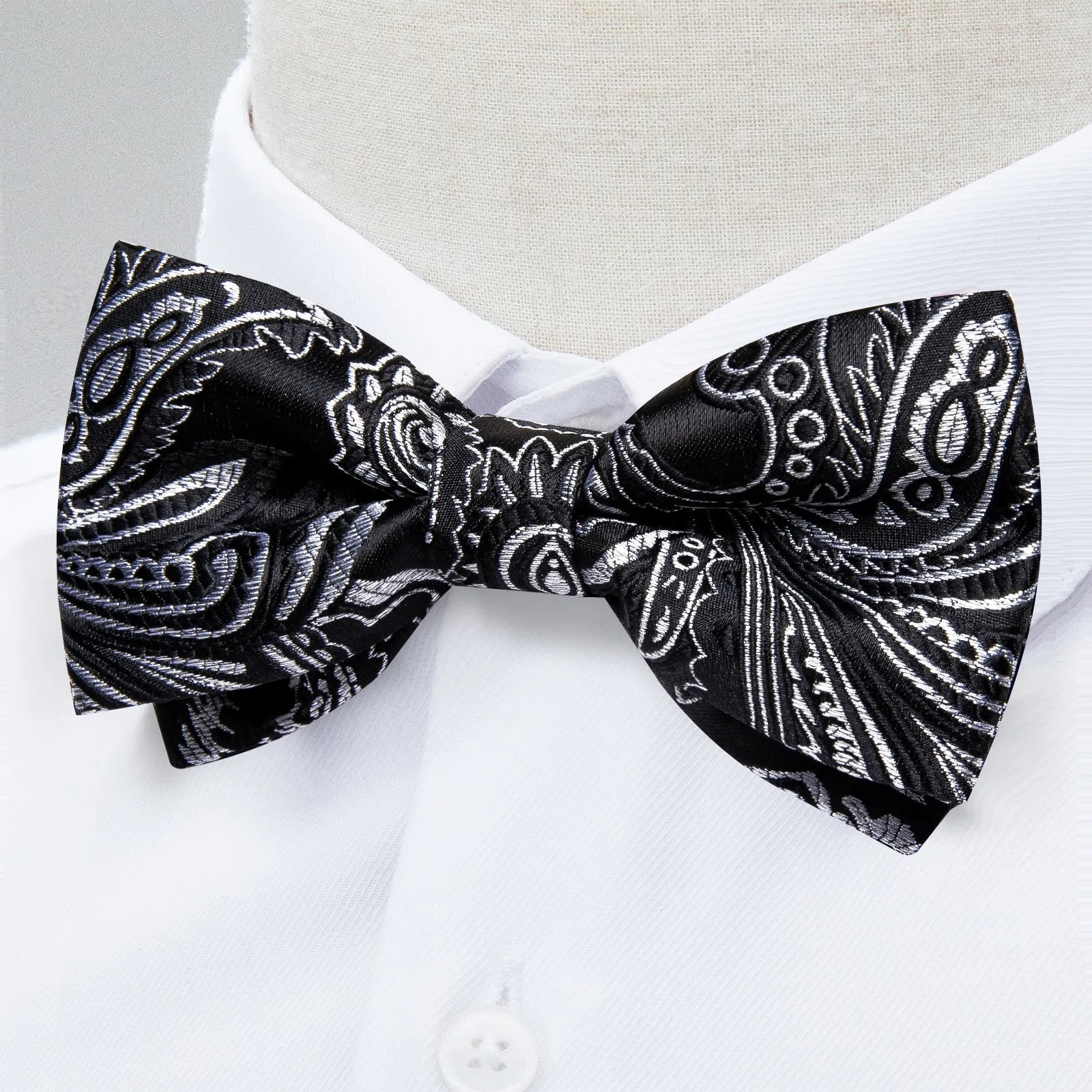 Ties2you Men's Grey Floral Bowtie Pre-tied Formal Bow Tie Handkerchief Cufflinks Set sold by Ties2You product image thumbnail 2