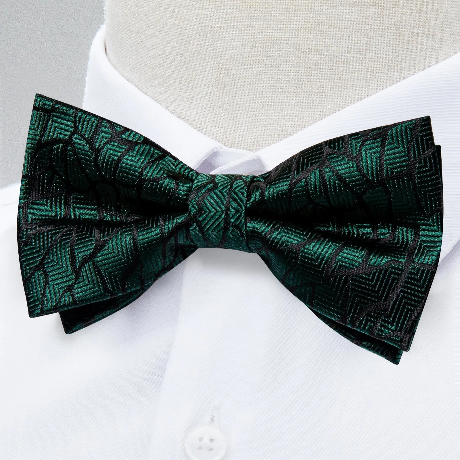Ties2you Hunter Green Striped Bowtie Pre-tied Tuxedo Bow Tie Handkerchief Cufflinks Set sold by Ties2You product image thumbnail 2