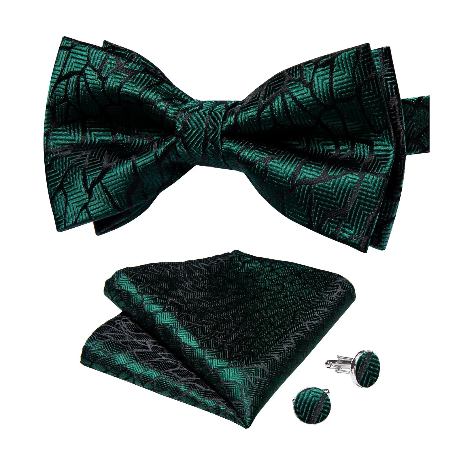 Ties2you Hunter Green Striped Bowtie Pre-tied Tuxedo Bow Tie Handkerchief Cufflinks Set sold by Ties2You product image thumbnail 4