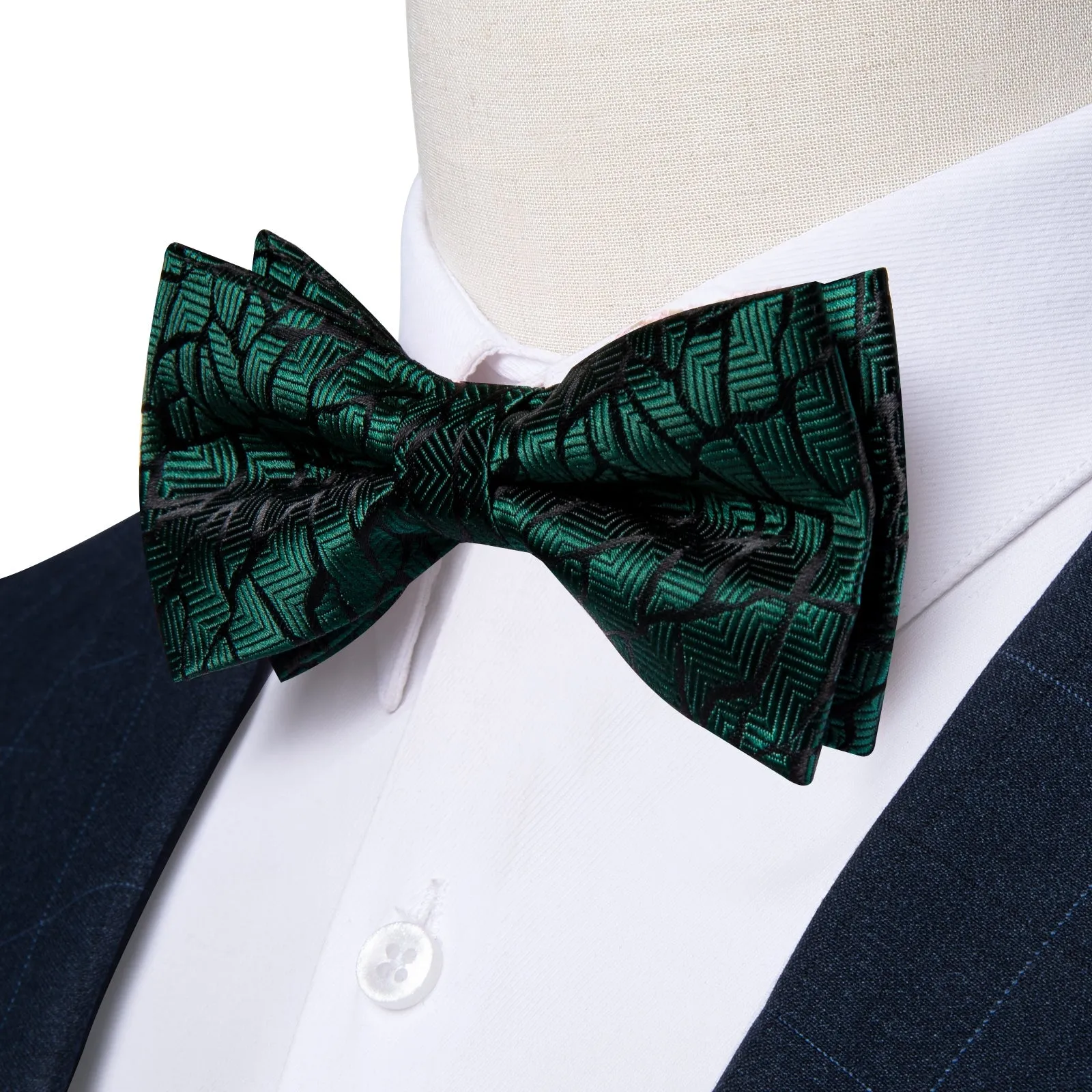 Ties2you Hunter Green Striped Bowtie Pre-tied Tuxedo Bow Tie Handkerchief Cufflinks Set sold by Ties2You product image thumbnail 3