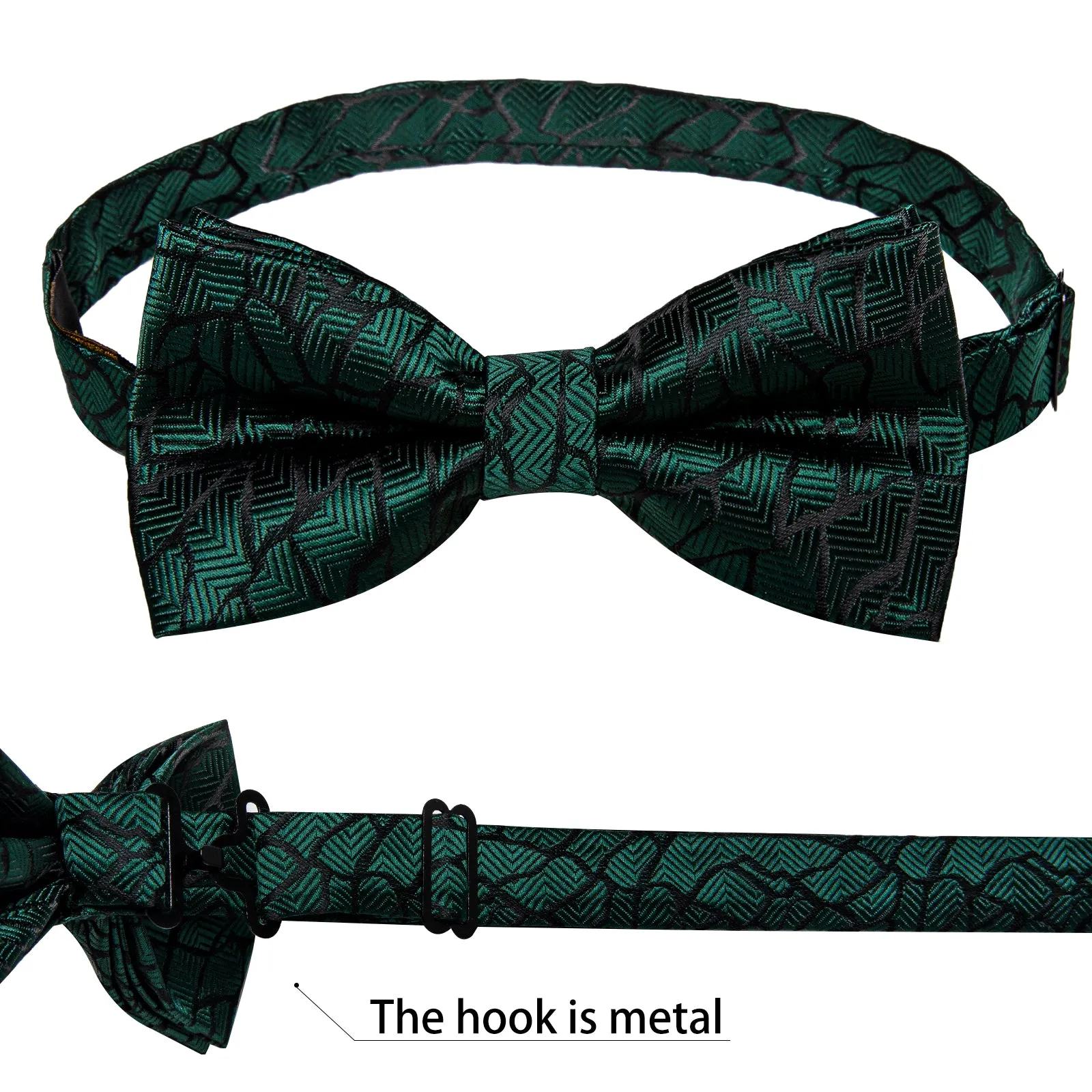 Ties2you Hunter Green Striped Bowtie Pre-tied Tuxedo Bow Tie Handkerchief Cufflinks Set sold by Ties2You product image thumbnail 5