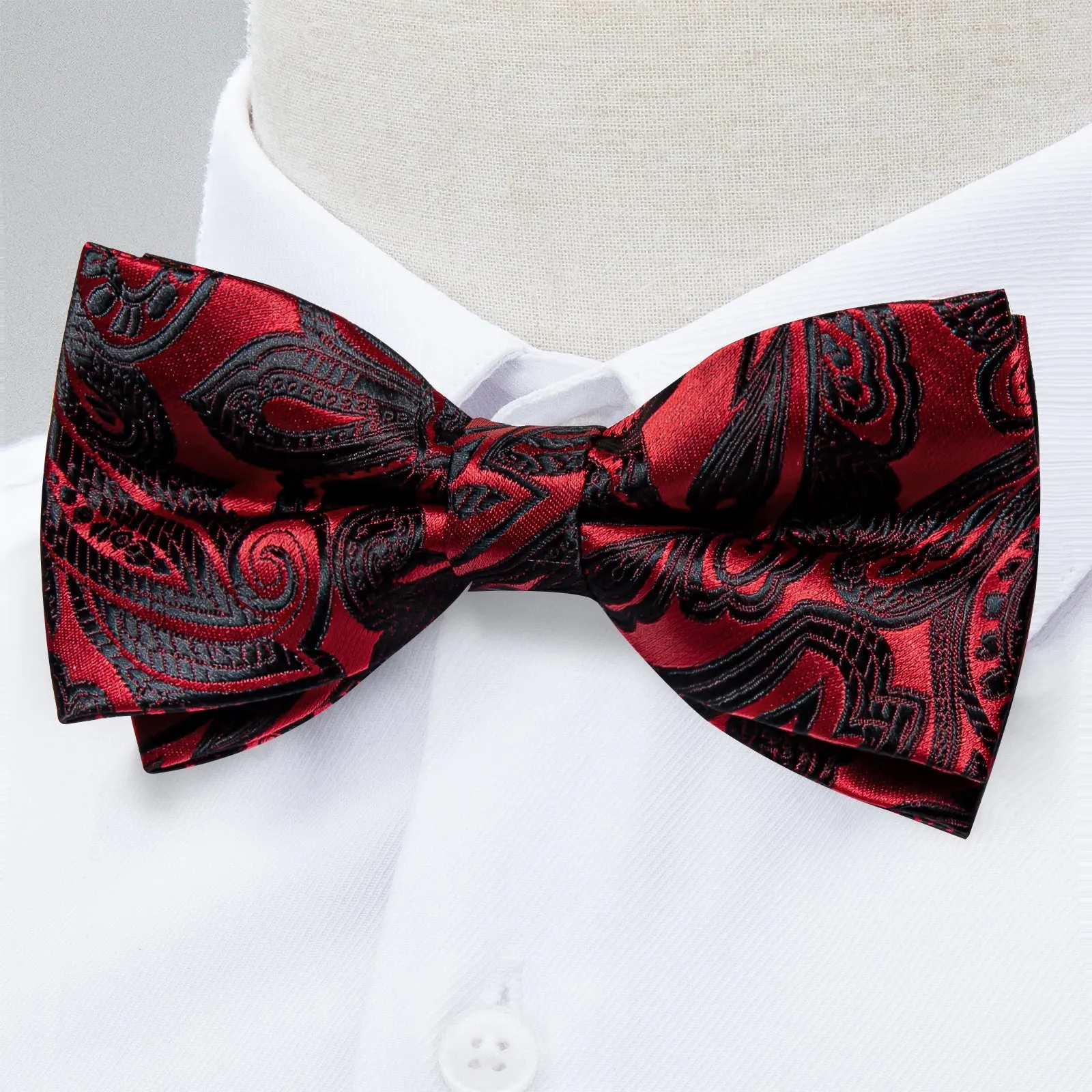 Ties2you Men's Floral Red Bowtie Pre-tied Wedding Bow Tie Handkerchief Cufflinks Set sold by Ties2You product image thumbnail 3