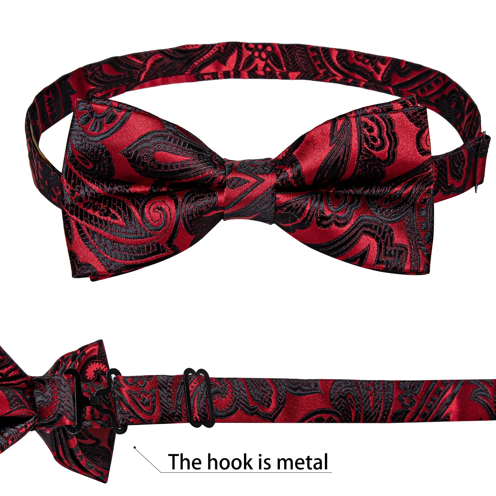 Ties2you Men's Floral Red Bowtie Pre-tied Wedding Bow Tie Handkerchief Cufflinks Set sold by Ties2You product image thumbnail 5