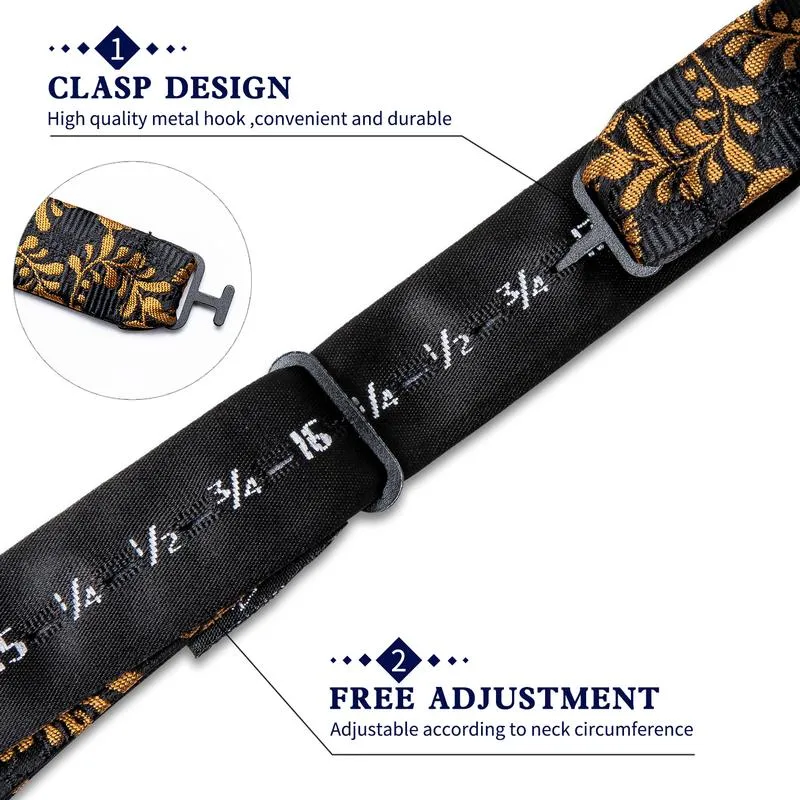 Ties2you Men's Gold Floral Bowtie Self-tie Black Formal Bowtie Handkerchief Cufflinks Set sold by Ties2You product image thumbnail 4