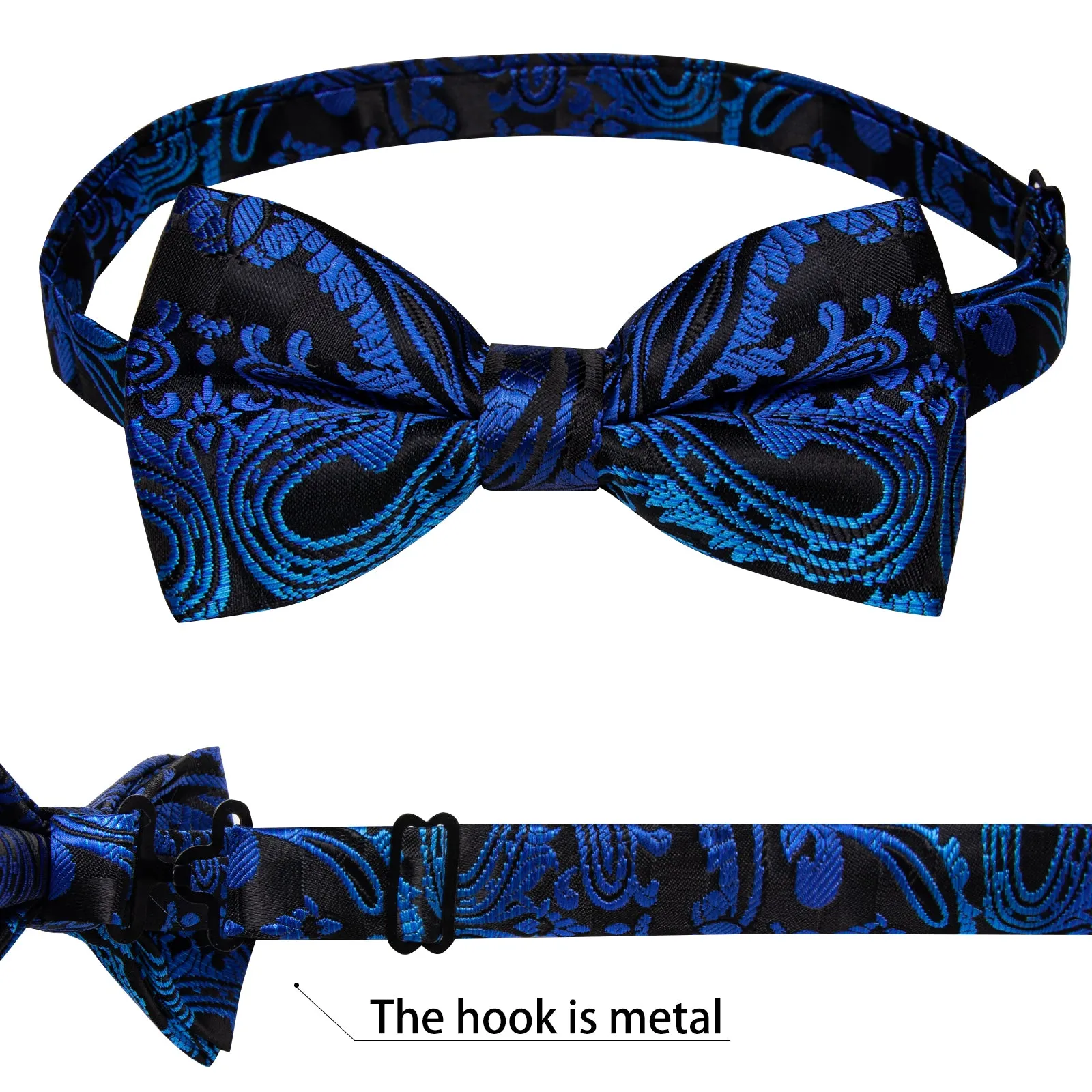 Ties2you Men's Blue Paisley Bowtie Pre-tied Black Bow Tie Pocket Square Cufflinks Set sold by Ties2You product image thumbnail 5