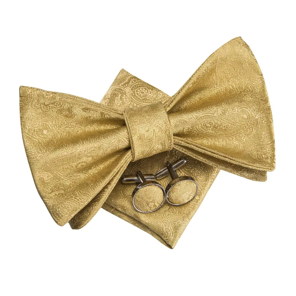 Ties2you Men's Floral Gold Tuxedo Bowtie Self-tie Bow Tie Pocket Square Cufflinks Set sold by Ties2You product image thumbnail 2